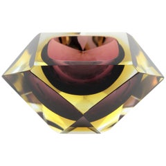 Flavio Poli Burgundy & Yellow Faceted Sommerso Murano Diamond Shaped Glass Bowl