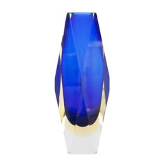 Flavio Poli by Mandruzzato Blue Hand-Crafted Murano Glass Vase, Italy, 1960