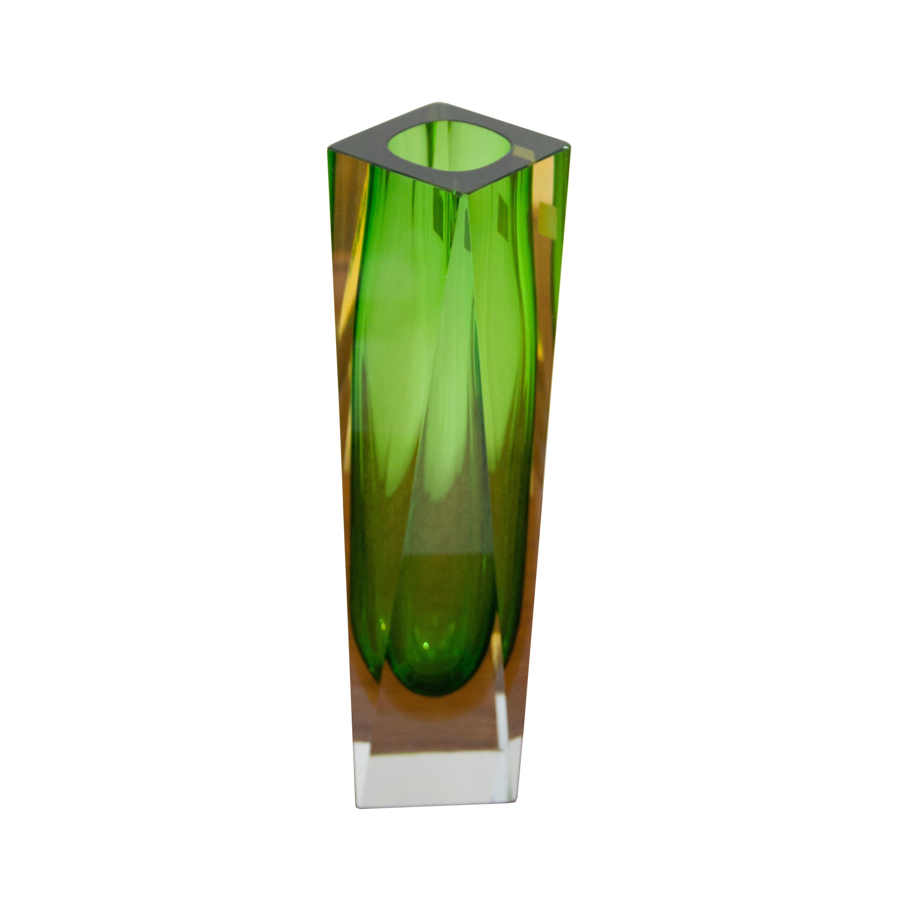 Mid-Century Modern Flavio Poli by Mandruzzato Green Hand-Crafted Murano Glass Vase, Italy, 1960