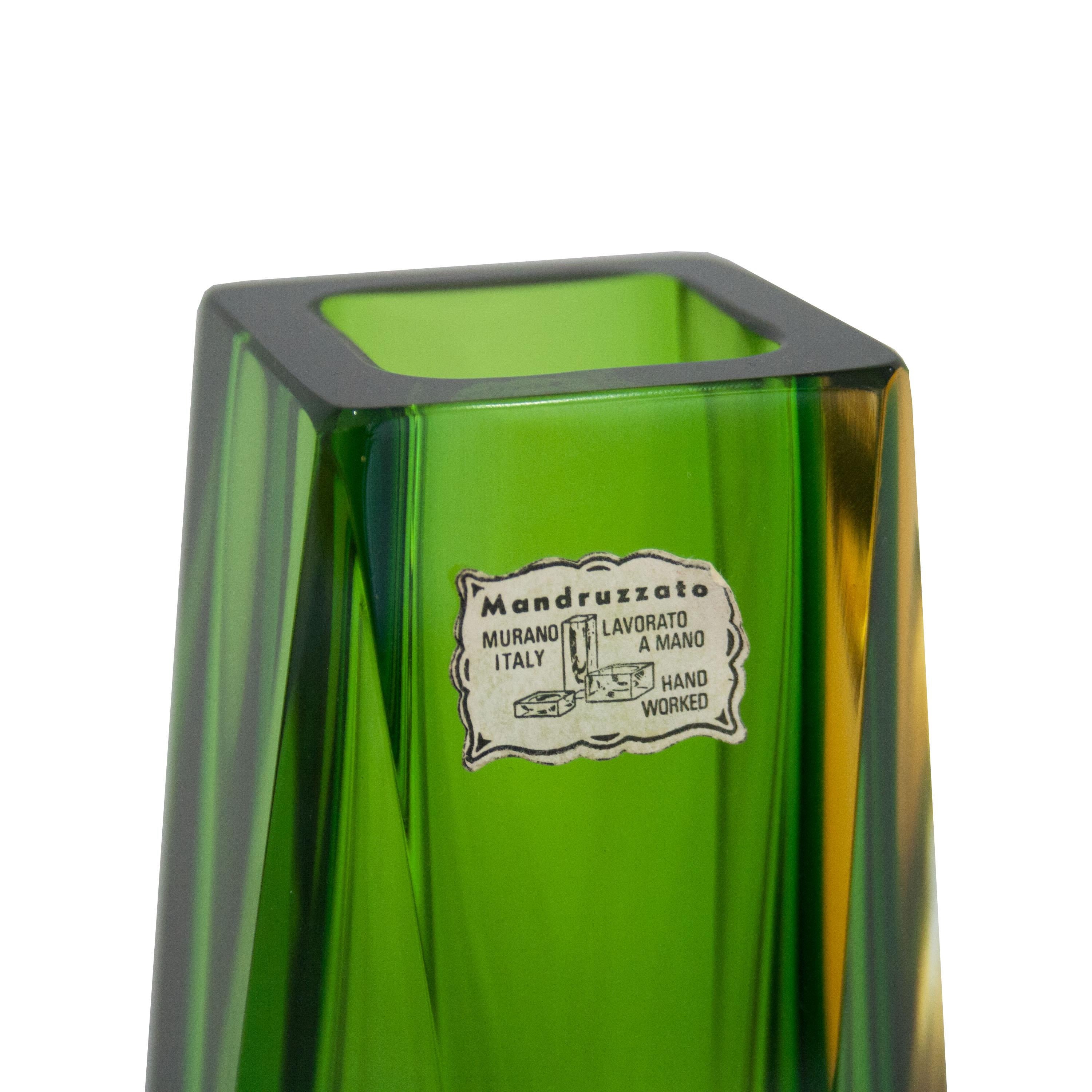Italian Flavio Poli by Mandruzzato Green Hand-Crafted Murano Glass Vase, Italy, 1960