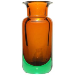 Flavio Poli von Seguso Amber Green "Sommerso" Murano Glass 1950s Midcentury Vase