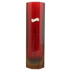 Flavio Poli für Luigi Mandruzzato Murano-Blockvase, 8-seitig, rot, grün, blau, yello