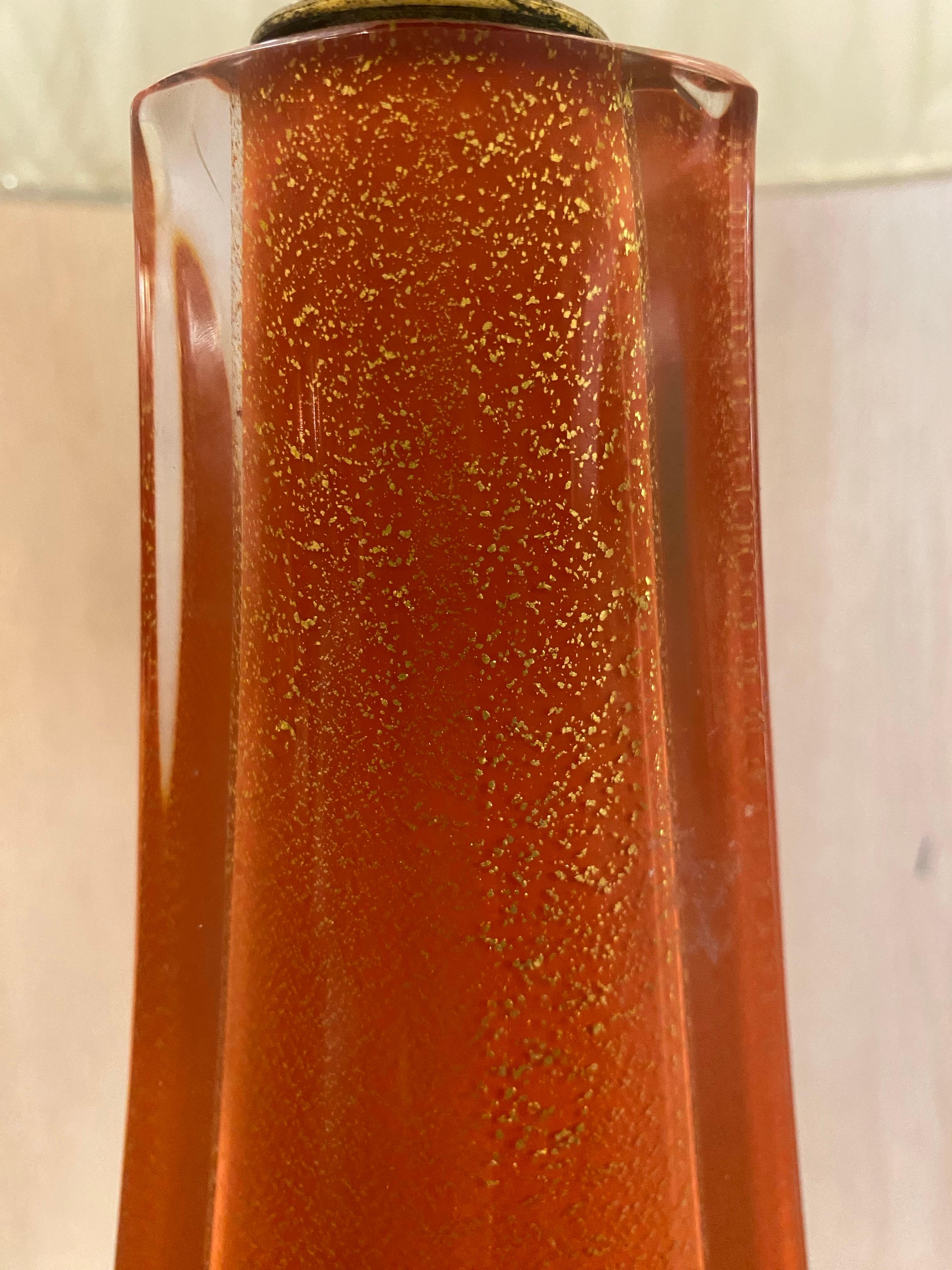 Flavio Poli für Seguso 1950s Klar, Orange & Gold Aventurin Glas Tischlampe im Angebot 6