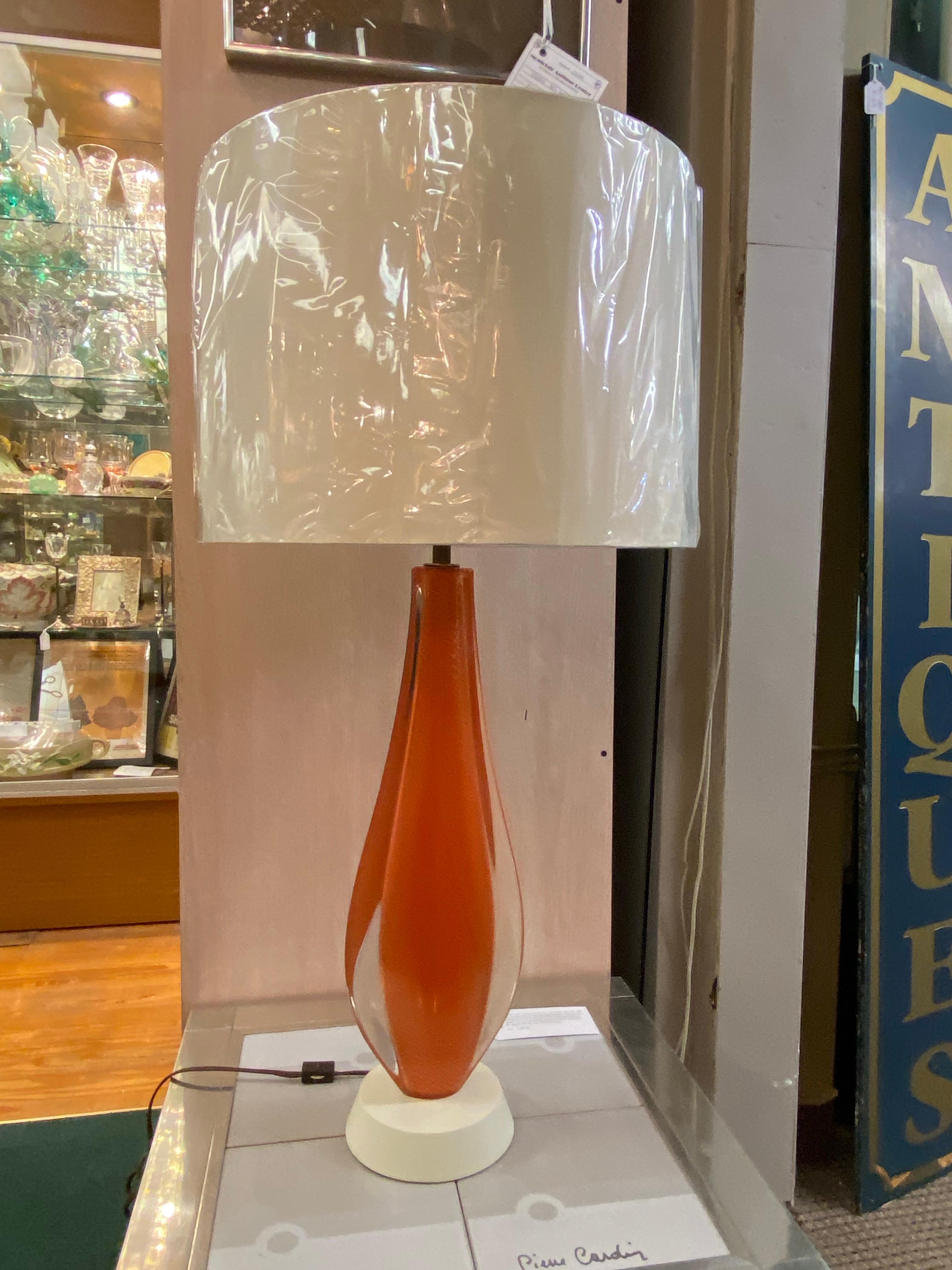 Flavio Poli für Seguso 1950s Klar, Orange & Gold Aventurin Glas Tischlampe (Italienisch) im Angebot