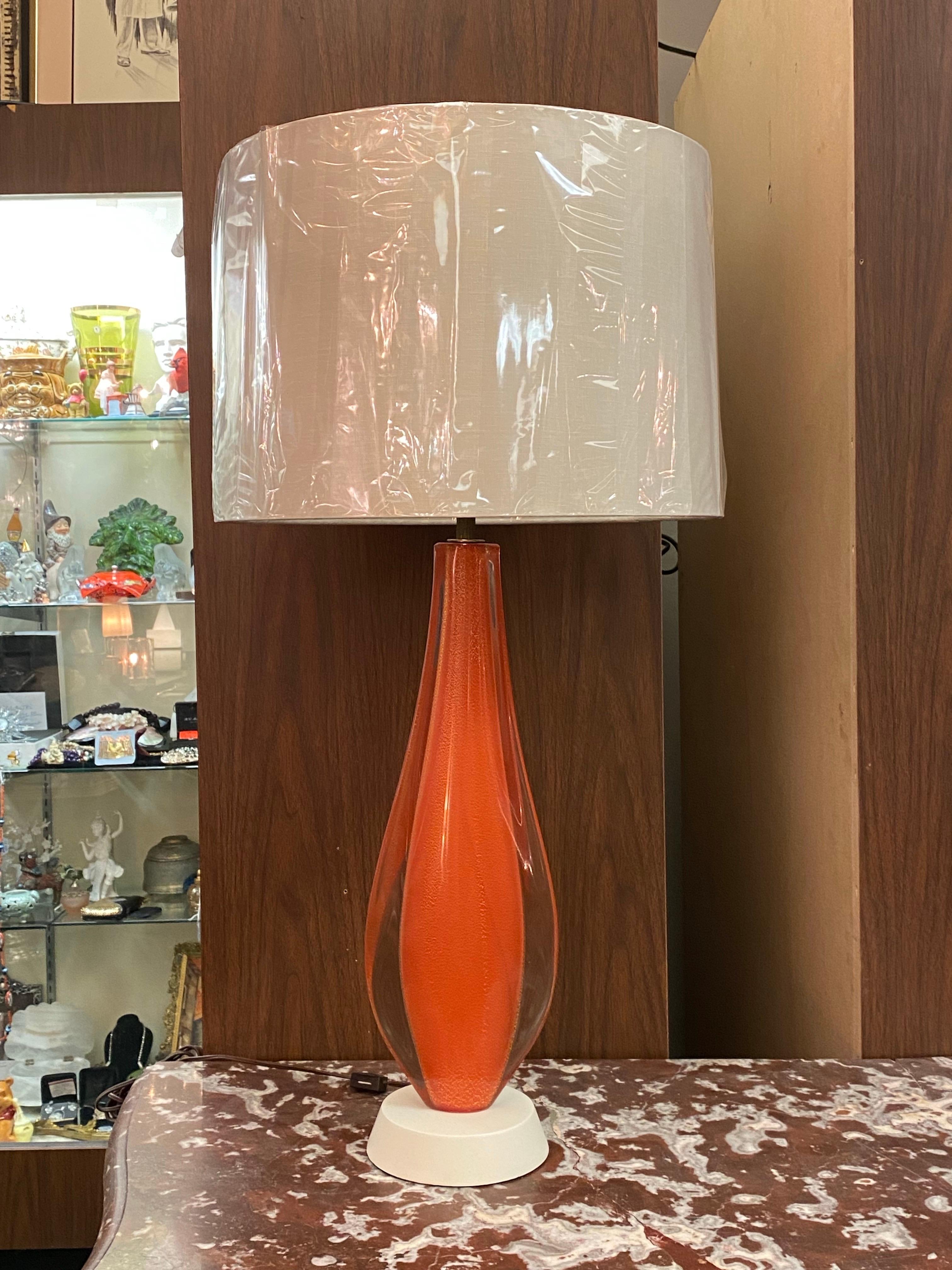Flavio Poli für Seguso 1950s Klar, Orange & Gold Aventurin Glas Tischlampe im Zustand „Gut“ im Angebot in Montclair, NY