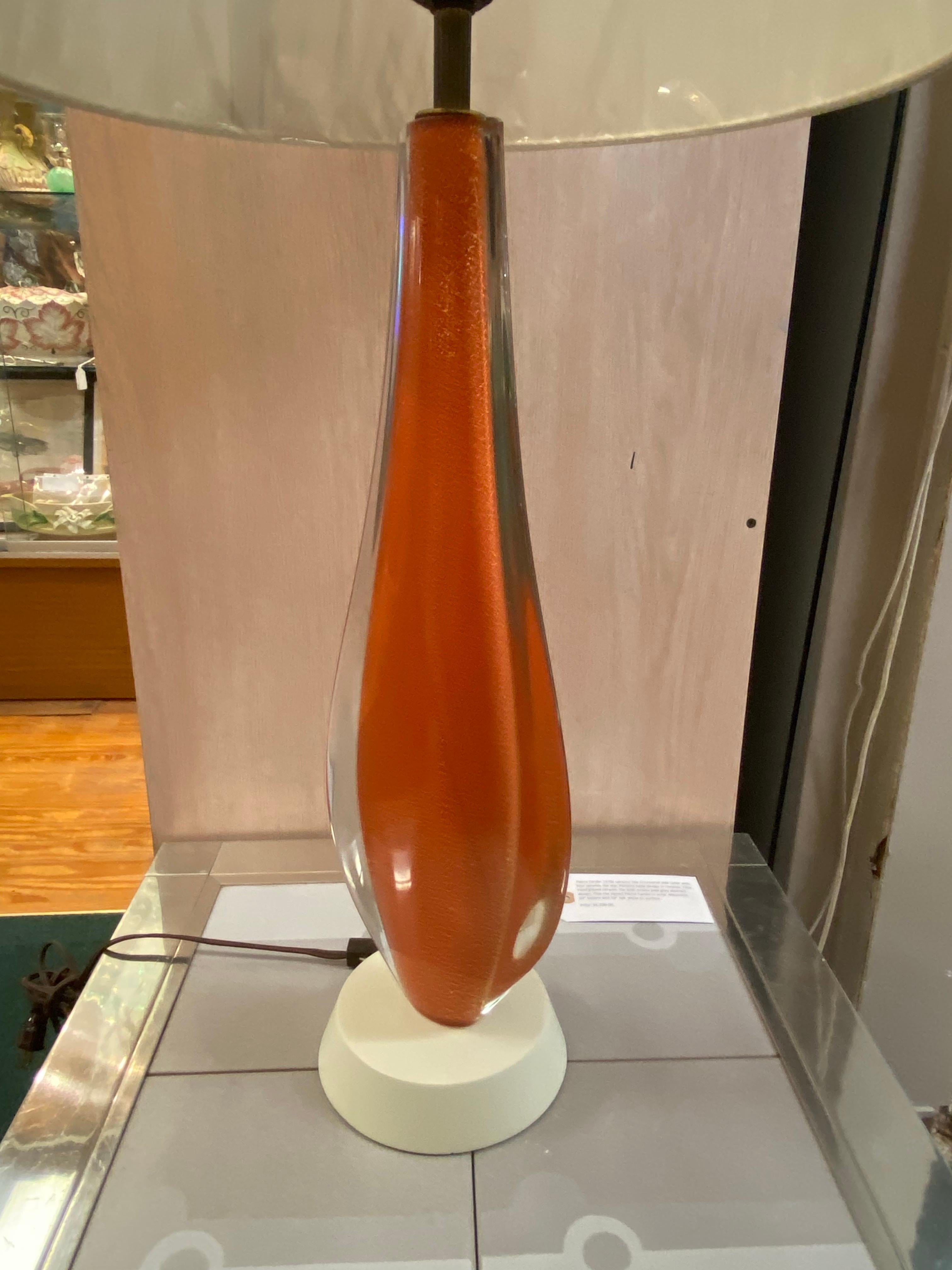 Flavio Poli für Seguso 1950s Klar, Orange & Gold Aventurin Glas Tischlampe (Mitte des 20. Jahrhunderts) im Angebot