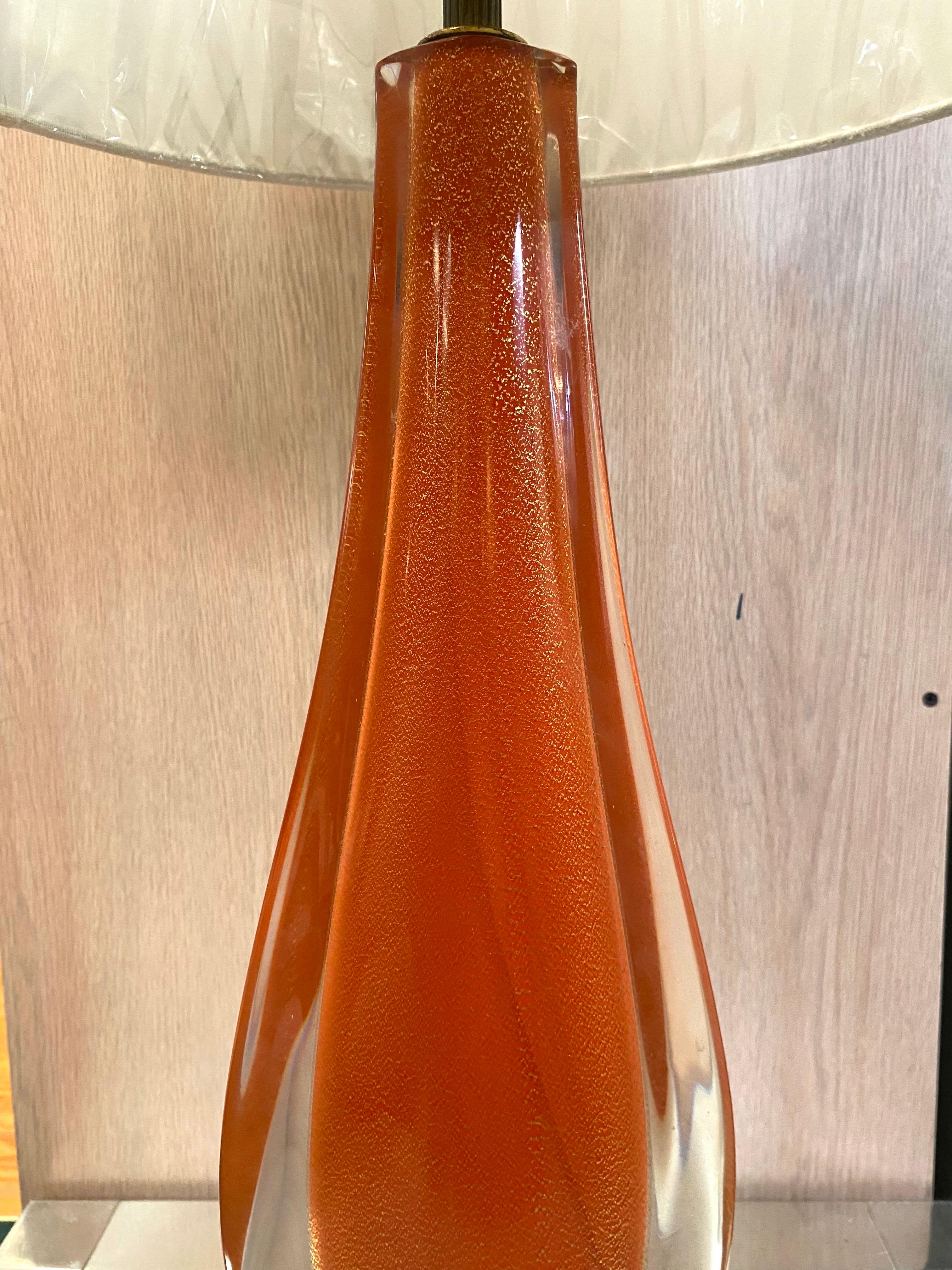 Flavio Poli für Seguso 1950s Klar, Orange & Gold Aventurin Glas Tischlampe (Geblasenes Glas) im Angebot