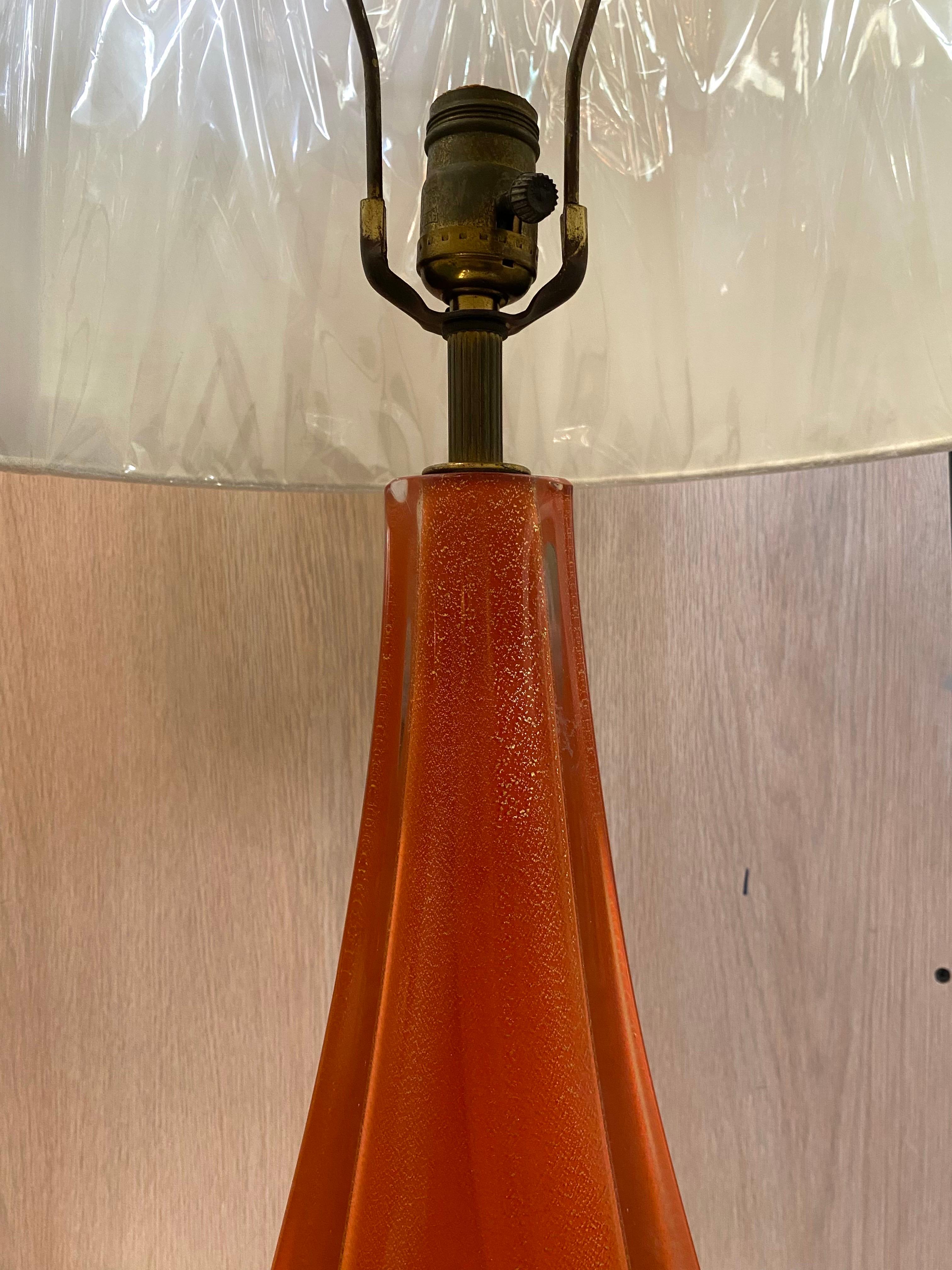 Flavio Poli für Seguso 1950s Klar, Orange & Gold Aventurin Glas Tischlampe im Angebot 1