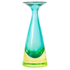 Flavio Poli for Seguso D' Arte Murano Sommerso Turquoise, Chartruese Glass Vase