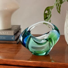 Flavio Poli for Seguso Freeform Uranium Murano Glass Basket Bowl Sommerso