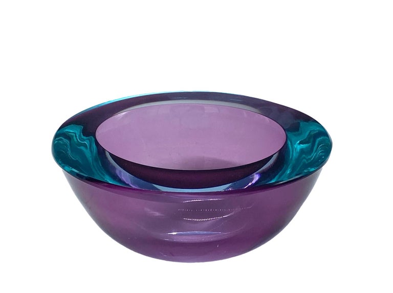Mid-Century Modern Flavio Poli for Seguso Green and Violet Murano Glass Bowl, Italy 1960s For Sale