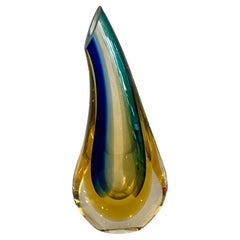 Flavio Poli for Seguso Large Blue Green Yellow Sommerso Glass Teardrop Vase