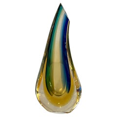 Flavio Poli for Seguso Large Blue Green Yellow Sommerso Glass Teardrop Vase