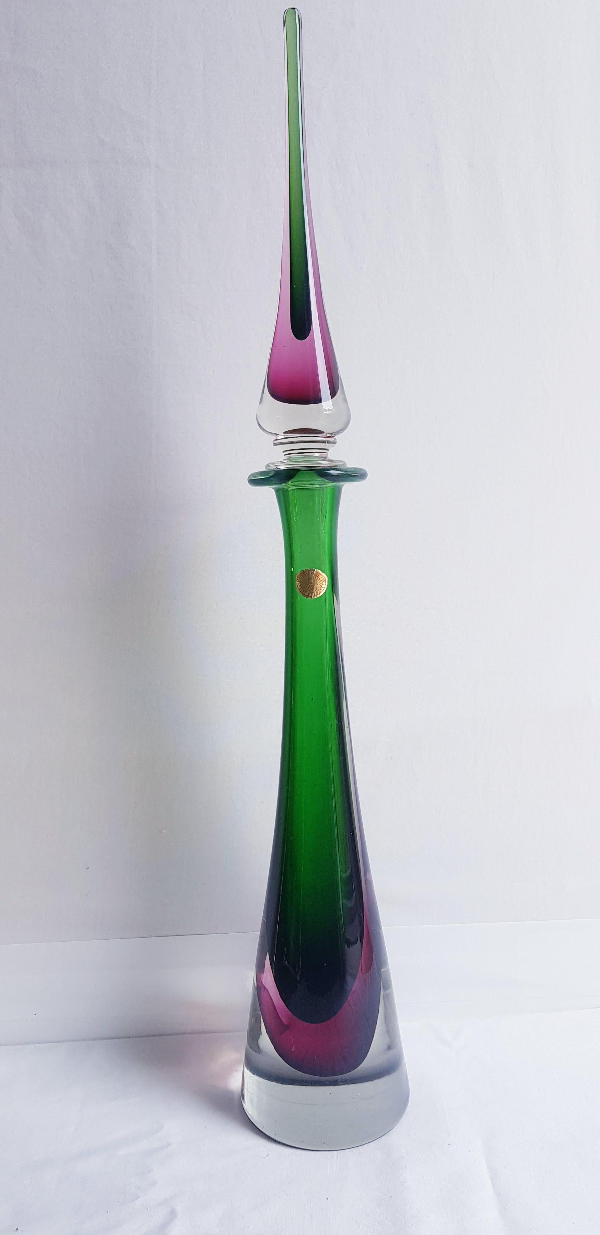 Flavio Poli for Seguso Large Murano Glass Sommerso Bottle(57cm) In Excellent Condition For Sale In Grantham, GB