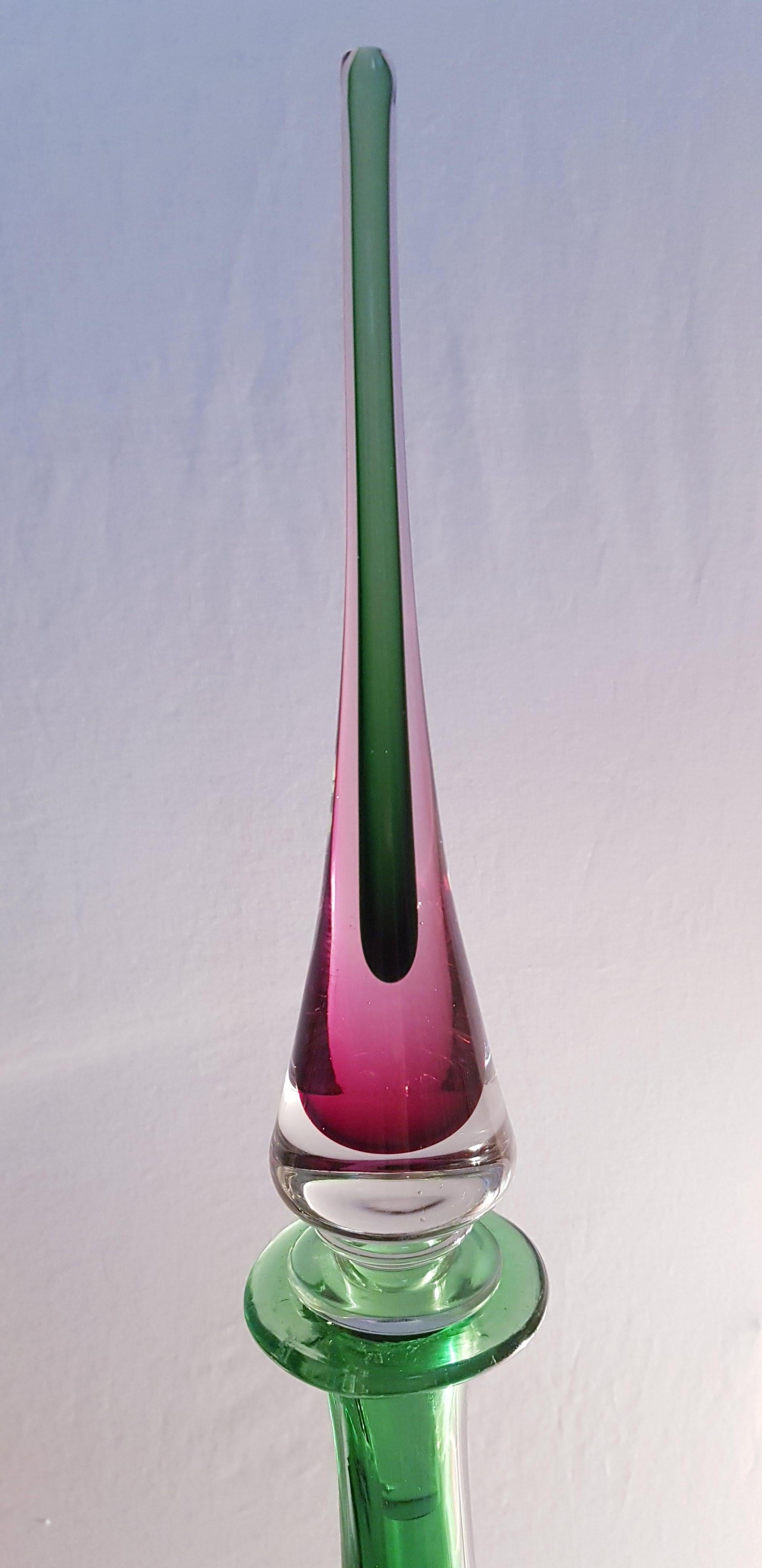 Flavio Poli for Seguso Large Murano Glass Sommerso Bottle(57cm) For Sale 4