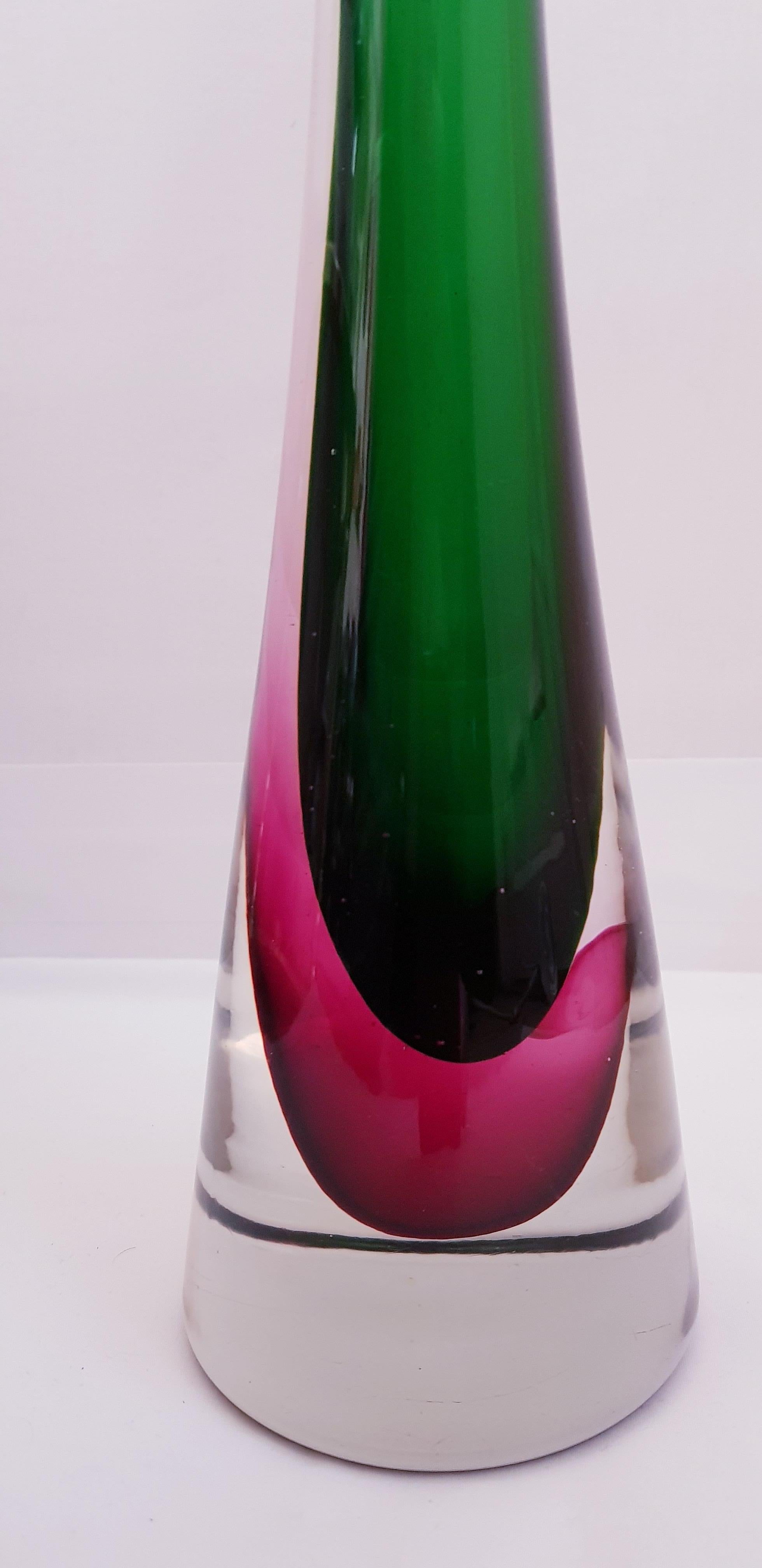 Hand-Crafted Flavio Poli for Seguso Large Murano Glass Sommerso Bottle(57cm) For Sale