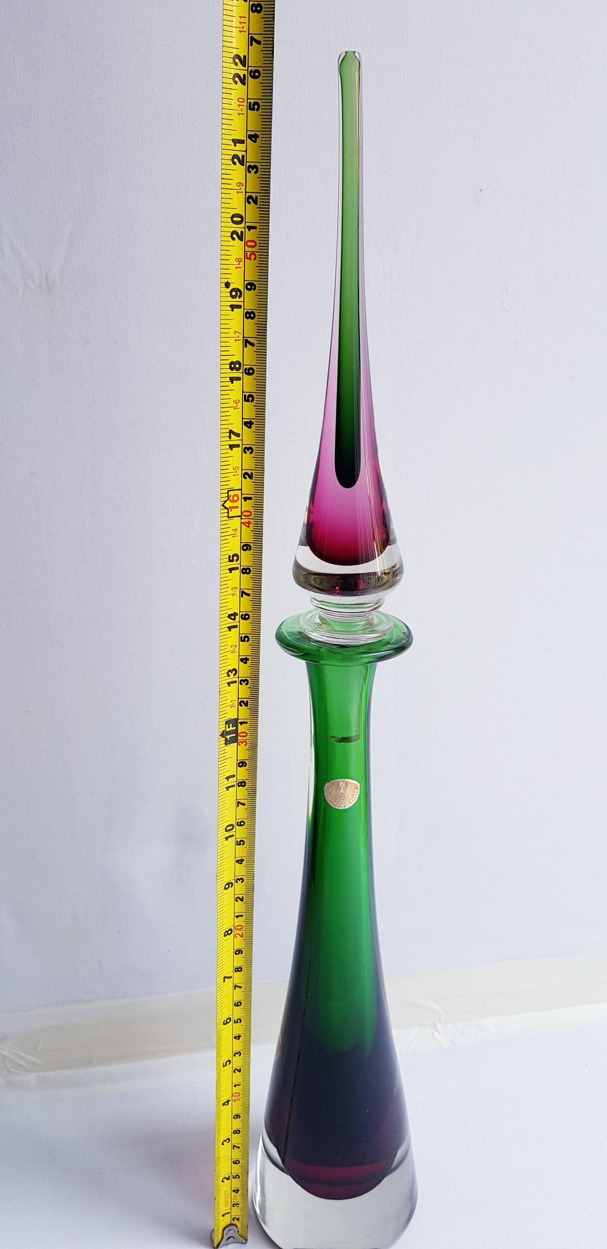 Flavio Poli for Seguso Large Murano Glass Sommerso Bottle(57cm) For Sale 7