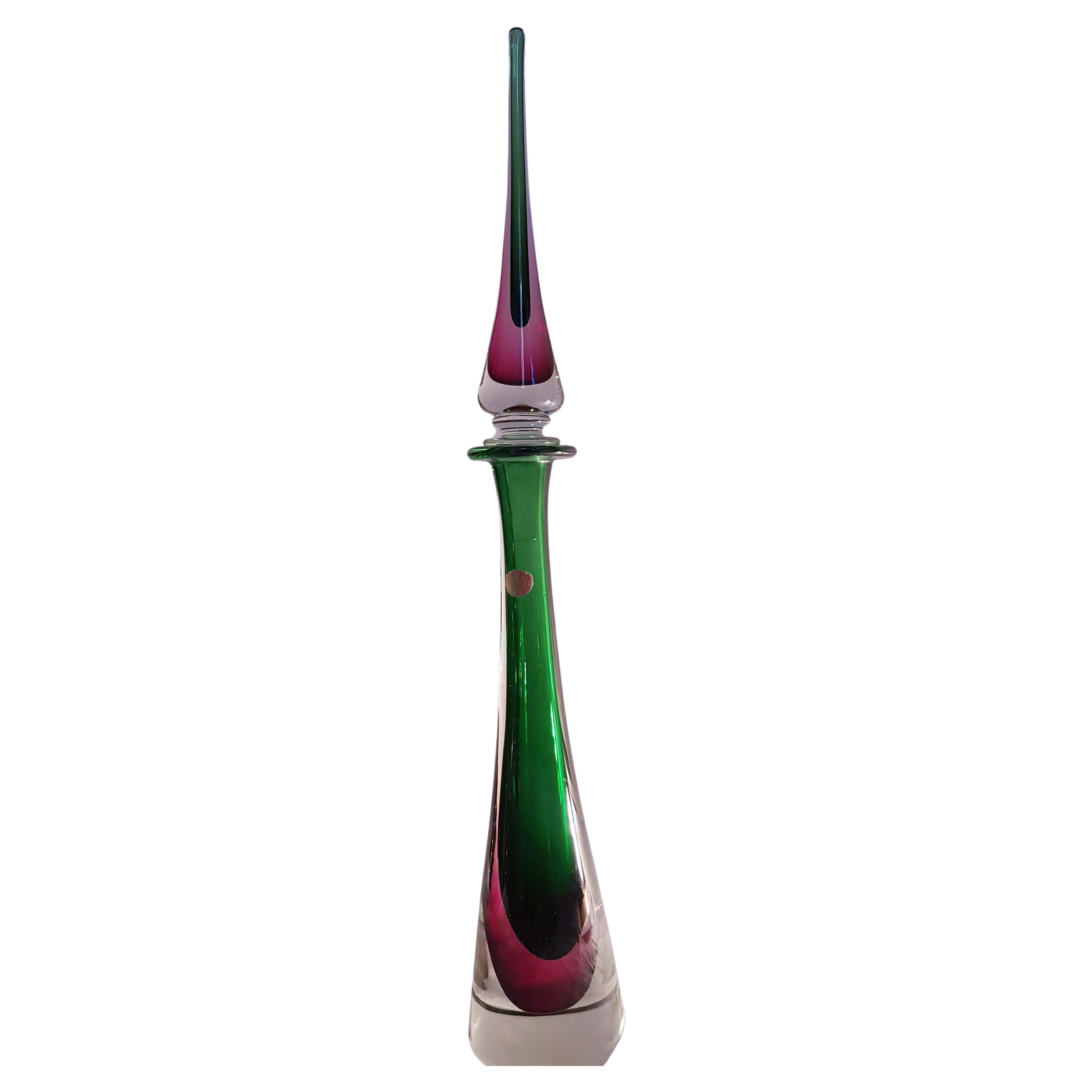 Art Deco Flavio Poli for Seguso Large Murano Glass Sommerso Bottle(57cm) For Sale