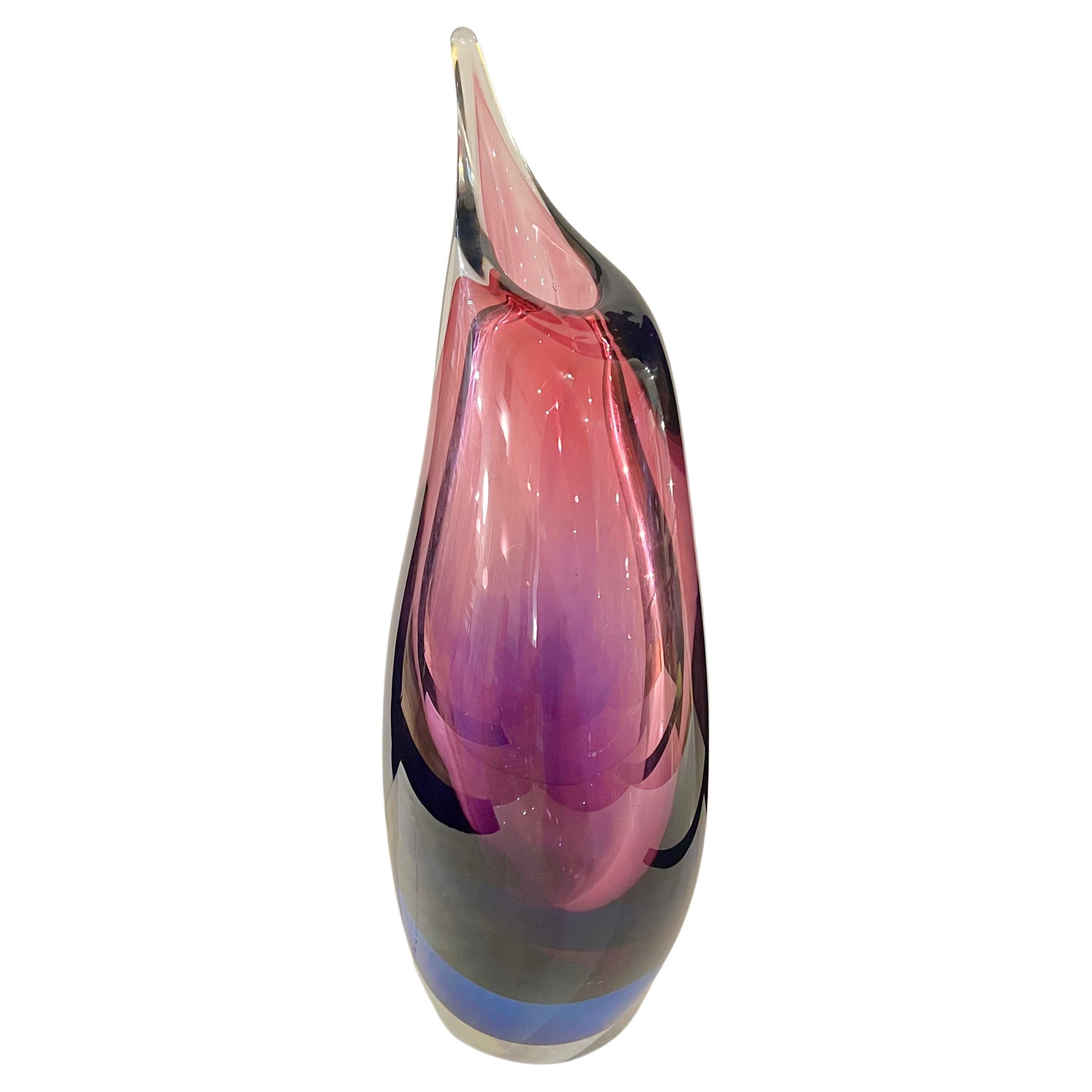 Majestic Large blown glass vase , tear drop shape circa 1970's excellent condition no chips or scratches beautiful colors , great Murano Italy Mid Century Modern Home decor.