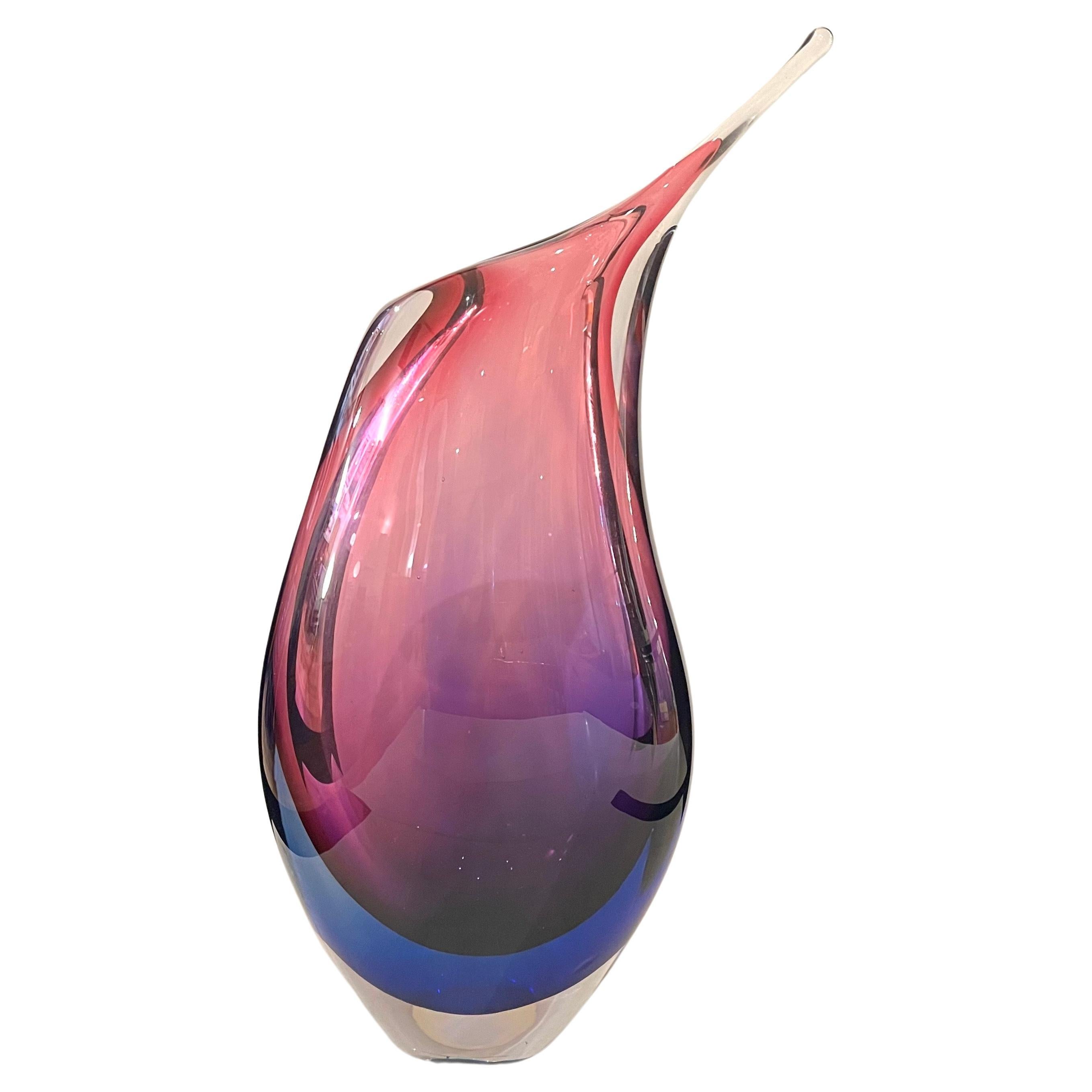 Flavio Poli for Seguso Large Purple Blue Sommerso Glass Teardrop Vase In Excellent Condition For Sale In San Diego, CA
