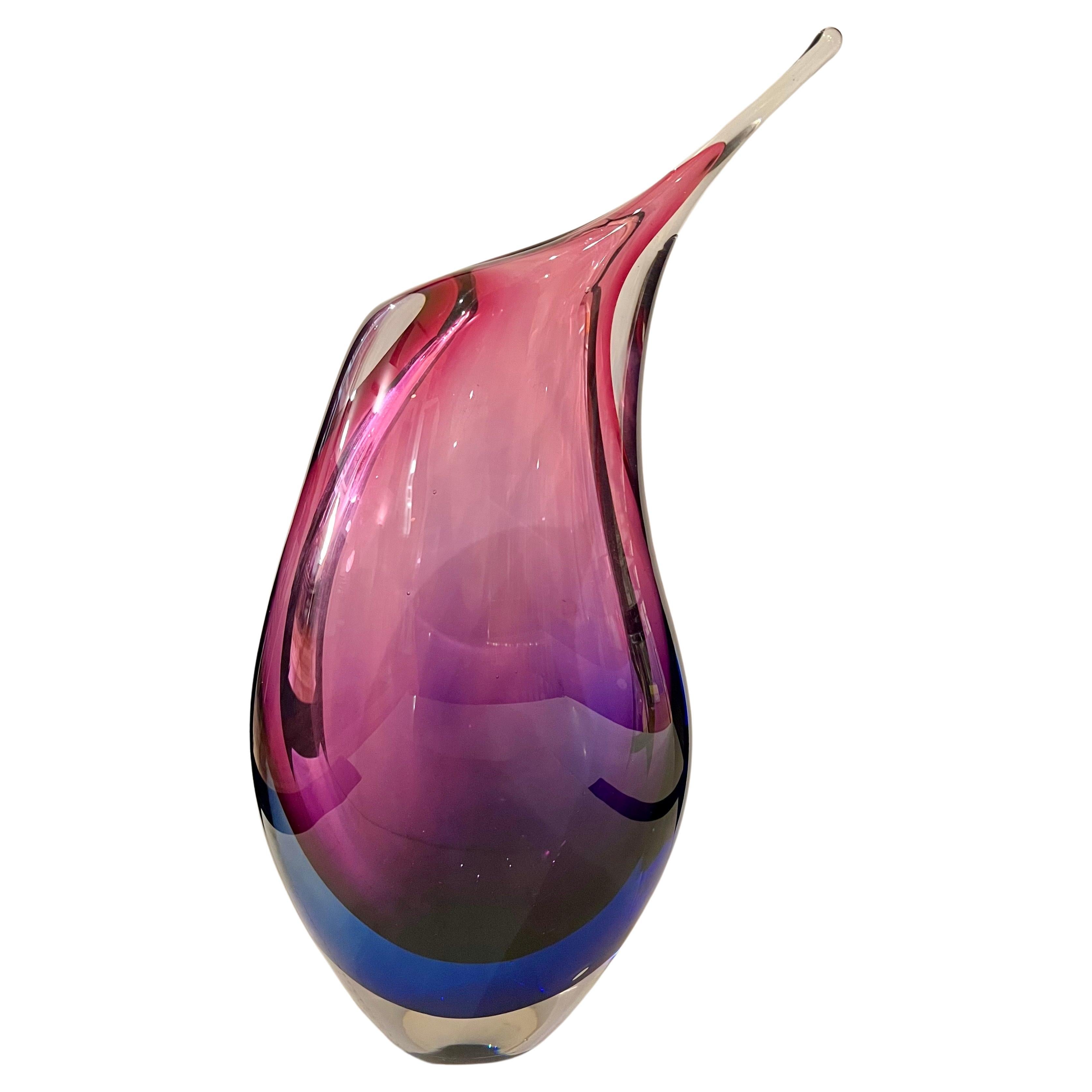Flavio Poli pour Seguso grand vase en verre Sommerso bleu violet en forme de goutte d'eau en vente
