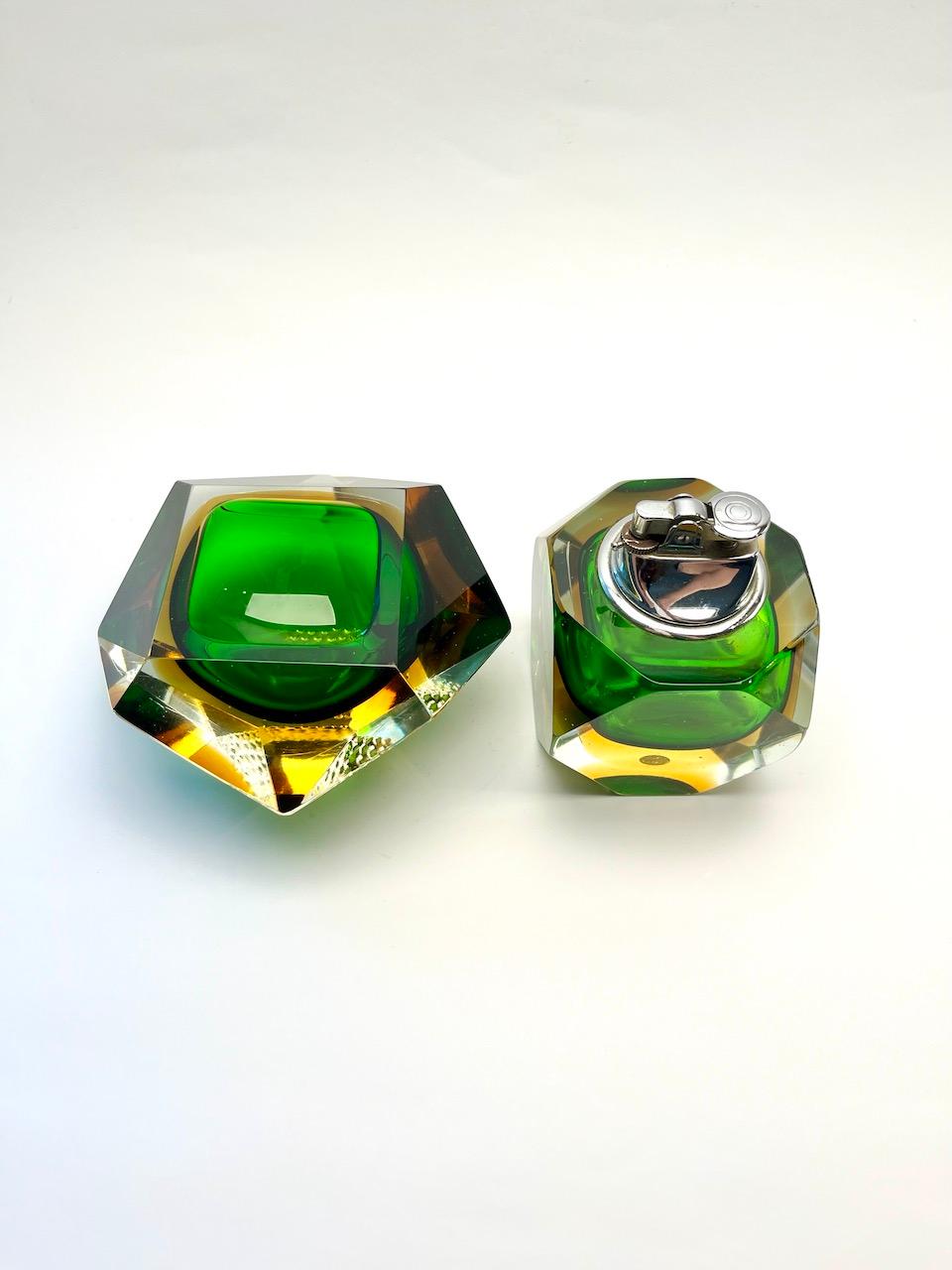 Mid-Century Modern Flavio Poli for Seguso, Multicolor Ashtray and Lighter in Murano Glass, 60's