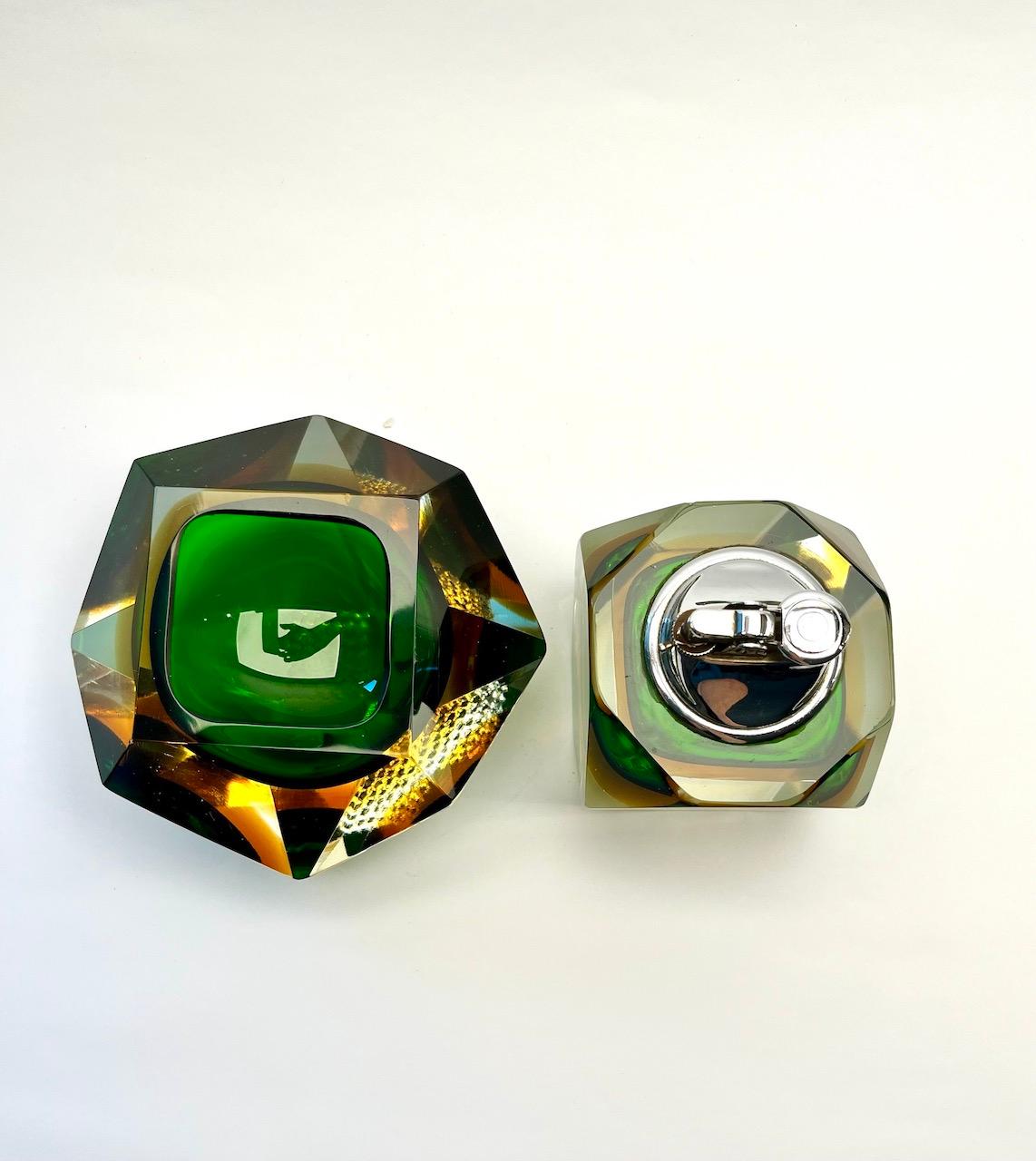 Italian Flavio Poli for Seguso, Multicolor Ashtray and Lighter in Murano Glass, 60's