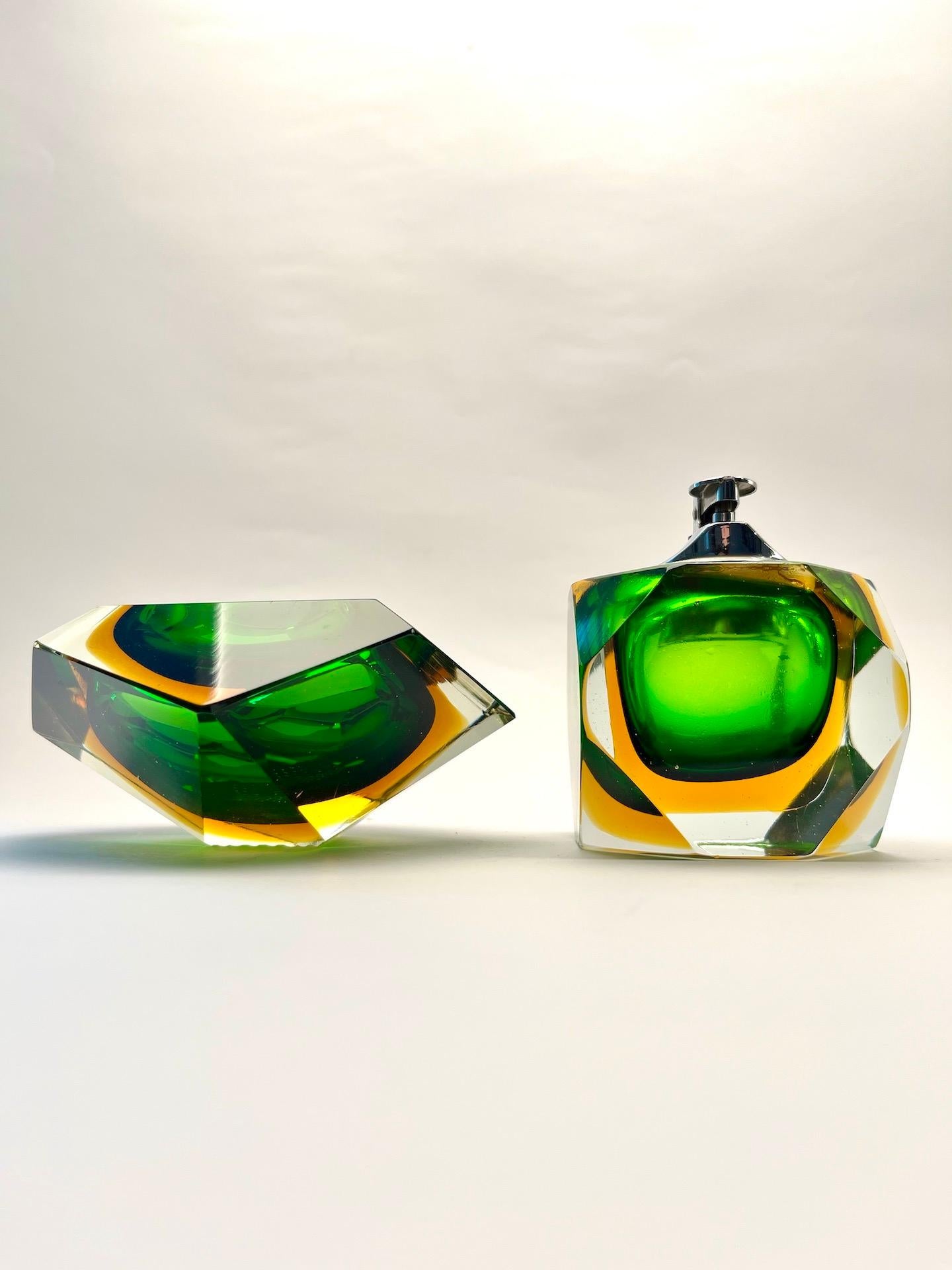 Mid-20th Century Flavio Poli for Seguso, Multicolor Ashtray and Lighter in Murano Glass, 60's