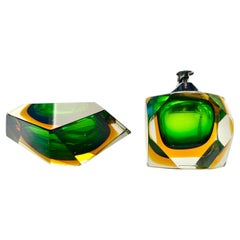 Flavio Poli for Seguso, Multicolor Ashtray and Lighter in Murano Glass, 60's