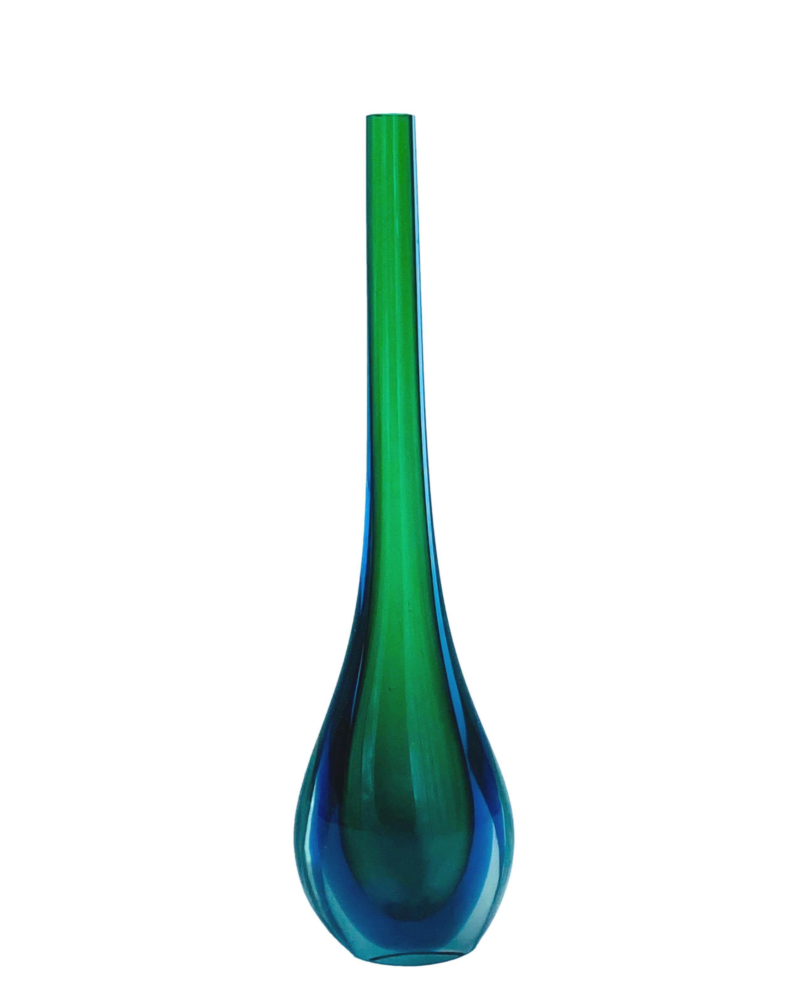 Decorative vase by Flavio Poli for Seguso Milano dating from the 1960s. The product is made of submerged Murano glass in shades of blue and green.