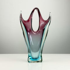 Flavio Poli for Seguso Murano Sommerso Glass Freeform Vase, 1950s