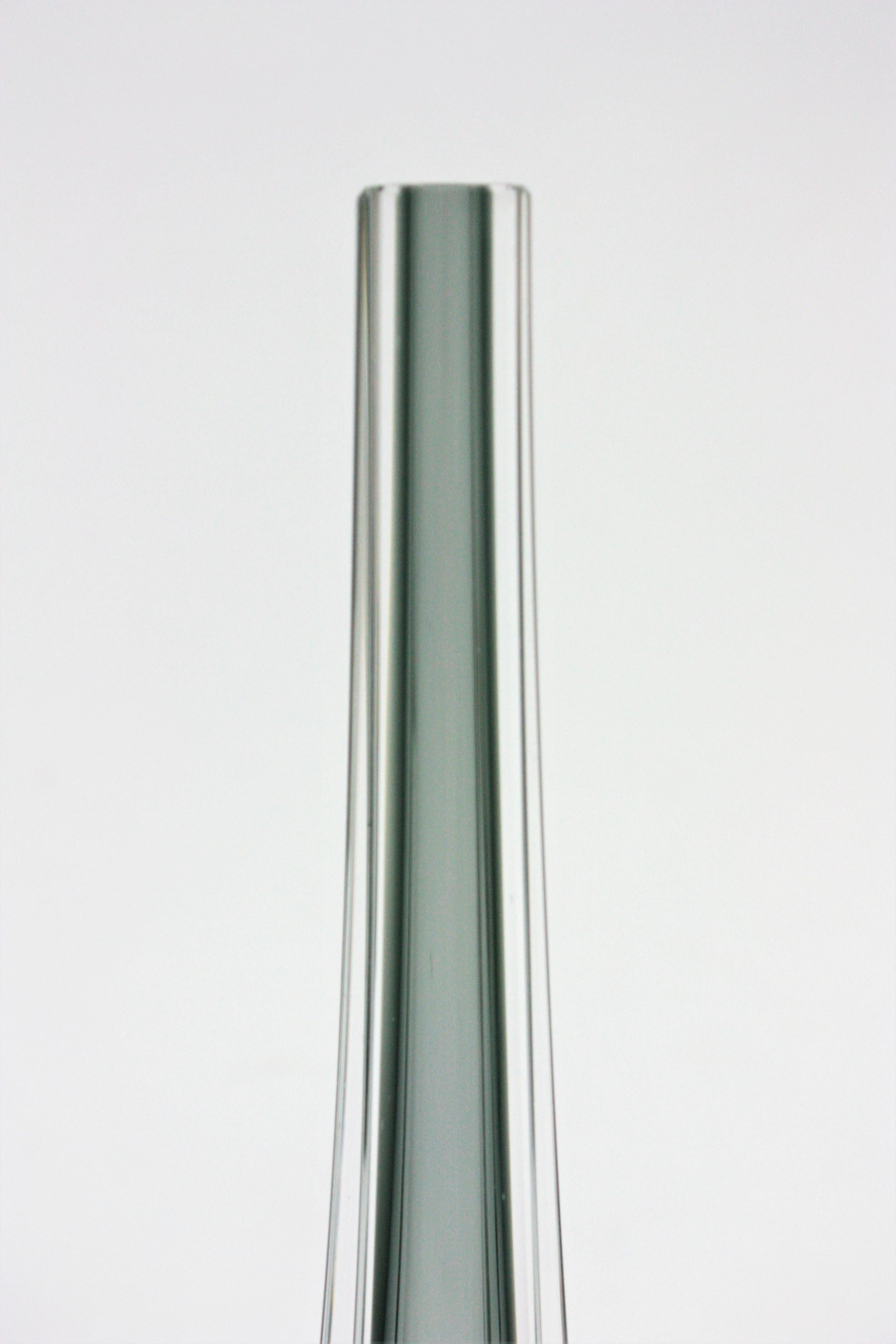 Flavio Poli Seguso Murano Sommerso Smoked Grey and Clear Art Glass Vase 5