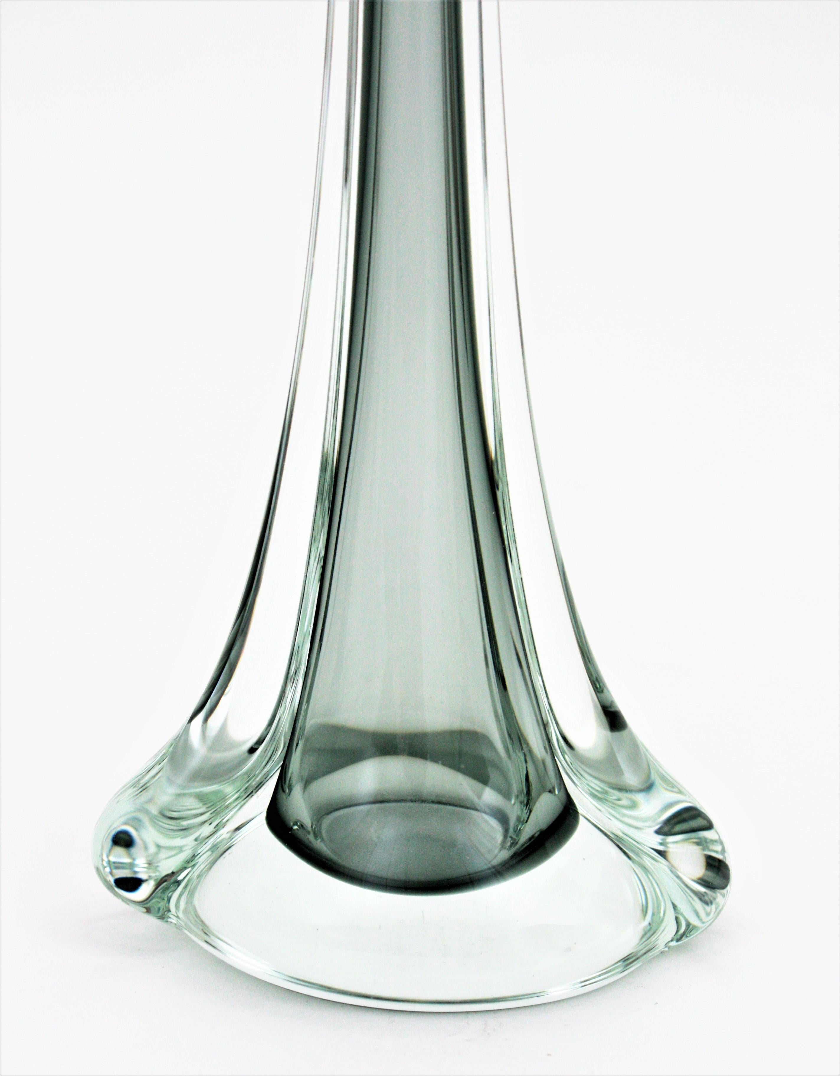 Flavio Poli Seguso Murano Sommerso Smoked Grey and Clear Art Glass Vase 8