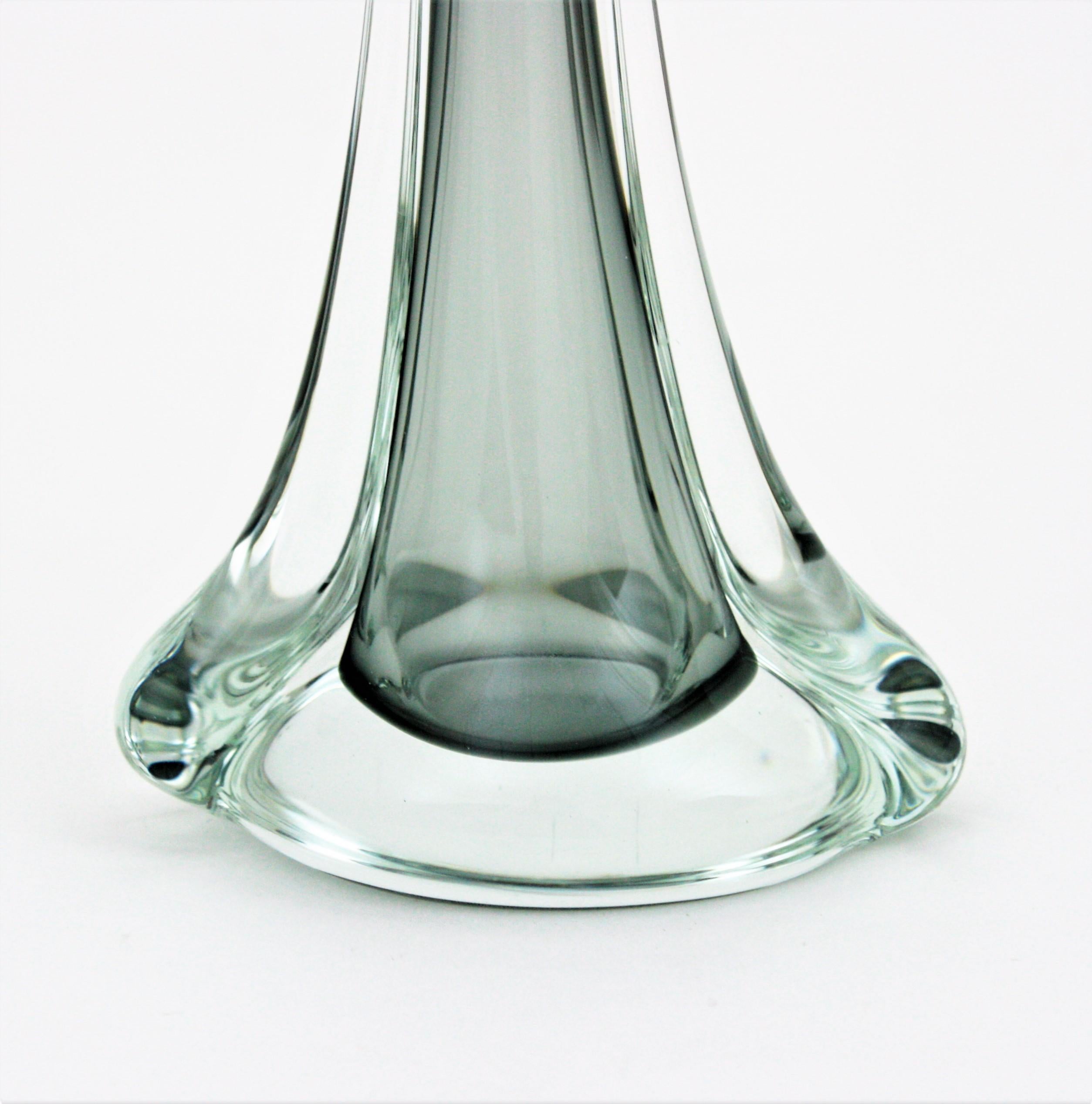 20th Century Flavio Poli Seguso Murano Sommerso Smoked Grey and Clear Art Glass Vase