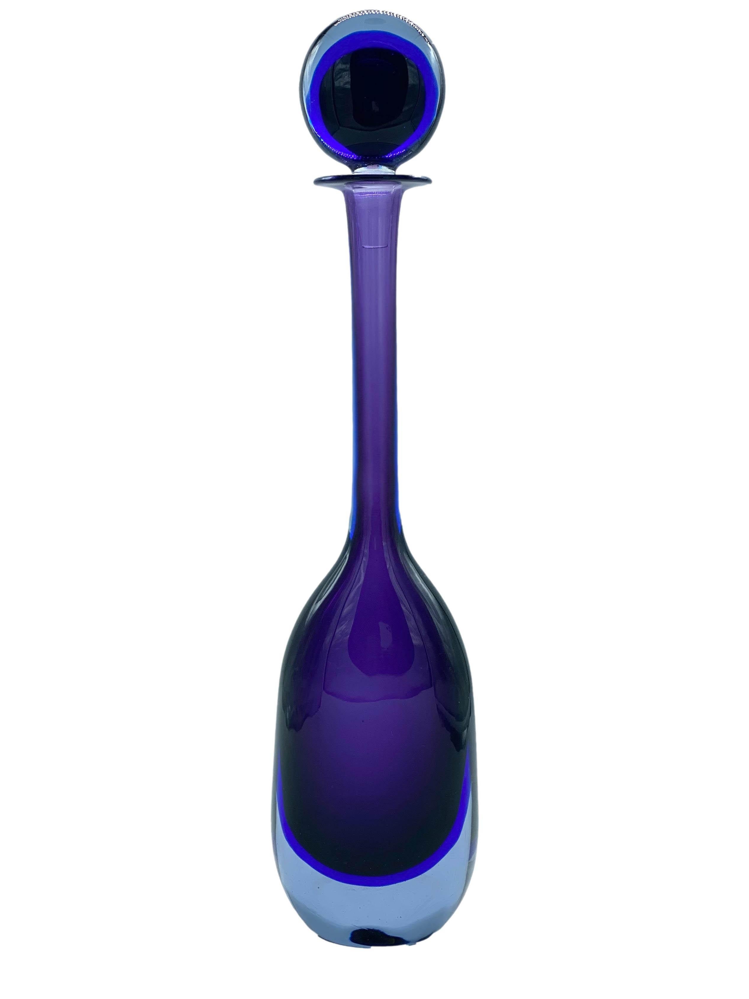 Italian Flavio Poli for Seguso Purple Murano Glass Bottle, Italy 1950s