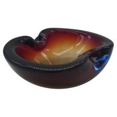 Flavio Poli for Seguso Red and Blue Murano Glass Bowl, Italy, 1960s