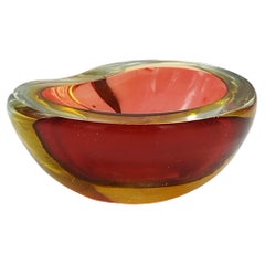 Flavio Poli for Seguso Red and Yellow Murano Glass Bowl, Italy, 1960s