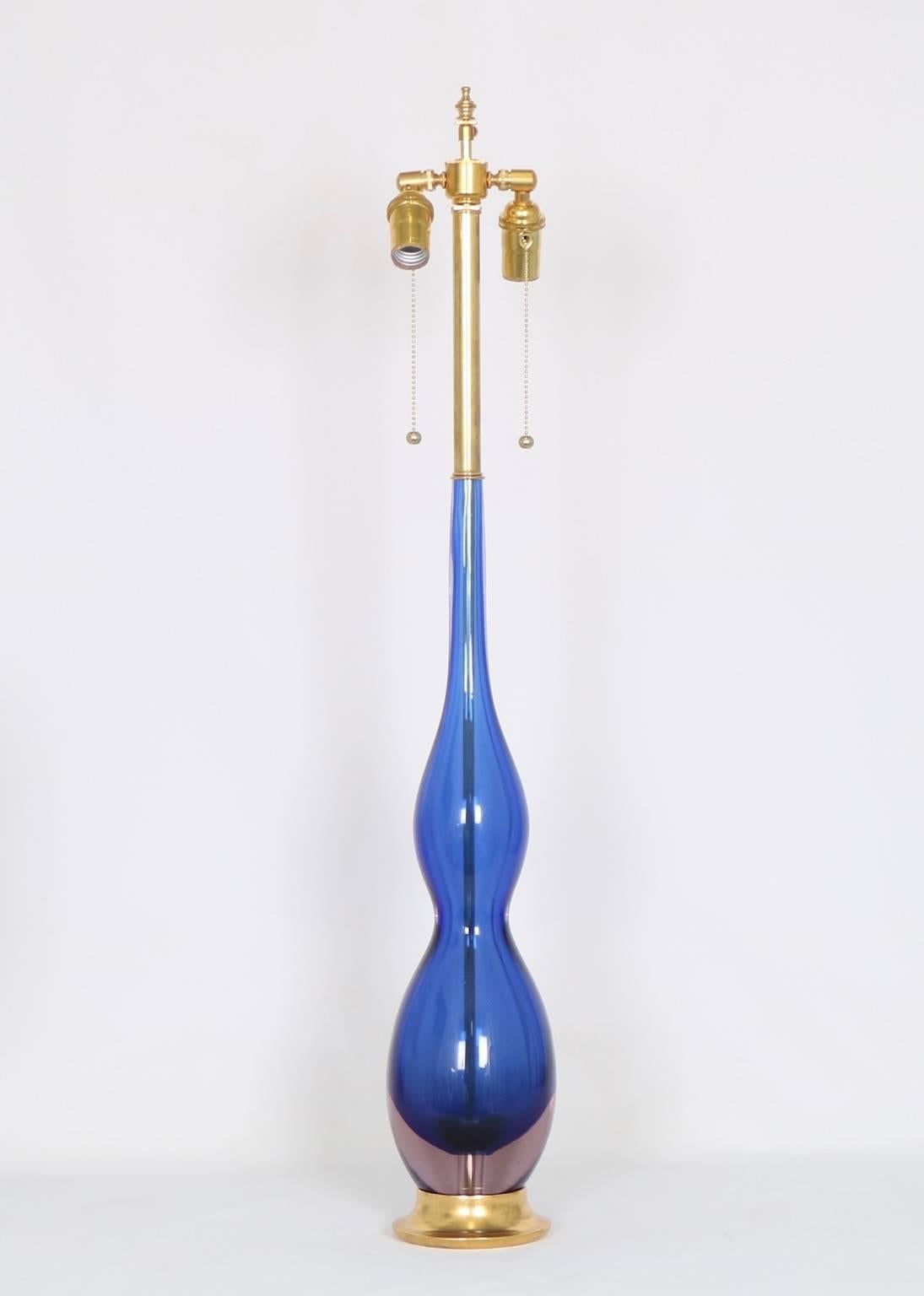 Flavio Poli for Seguso Sommerso Lamp in Blue and Green/Purple In Excellent Condition In New York, NY