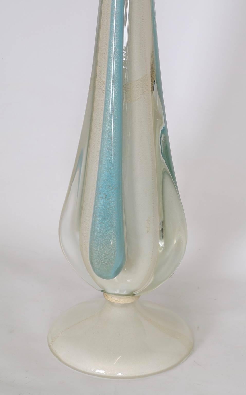 Mid-Century Modern Flavio Poli for Seguso Sommerso Lamp in Blue and White with Gold Aventurine