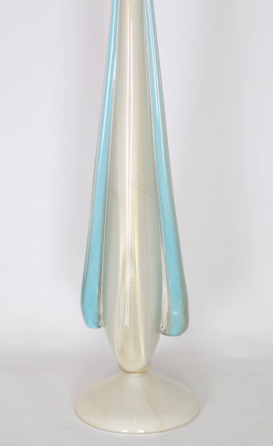 Italian Flavio Poli for Seguso Sommerso Lamp in Blue and White with Gold Aventurine