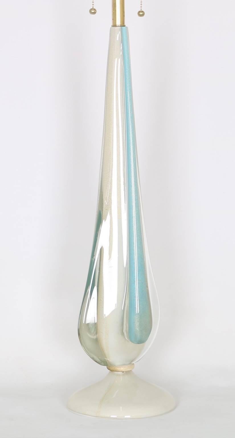 Flavio Poli for Seguso Sommerso Lamp in Blue and White with Gold Aventurine In Excellent Condition In New York, NY