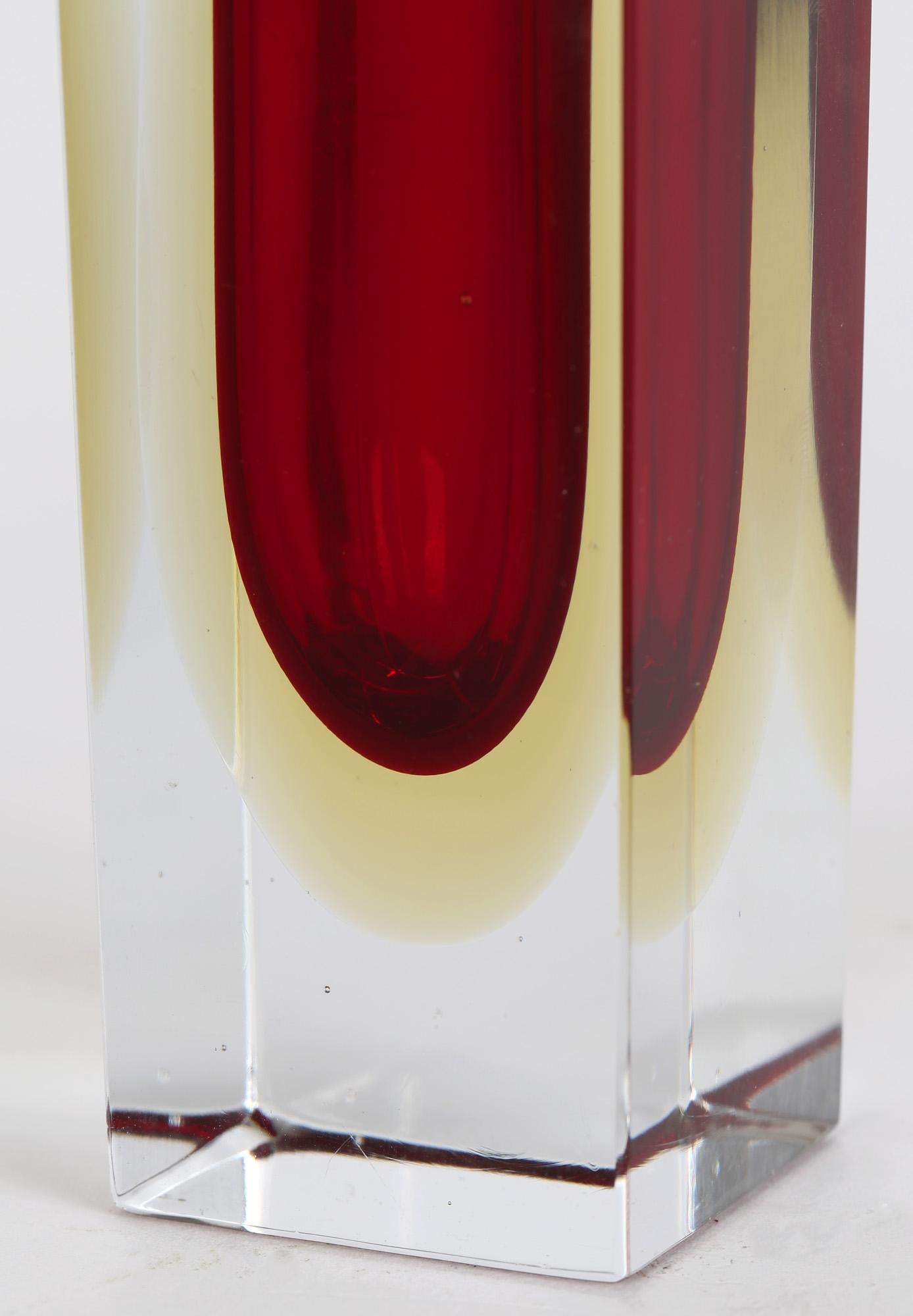 Flavio Poli for Seguso Vetri D'Art Murano Red Sommerso Faceted Glass Vase 3