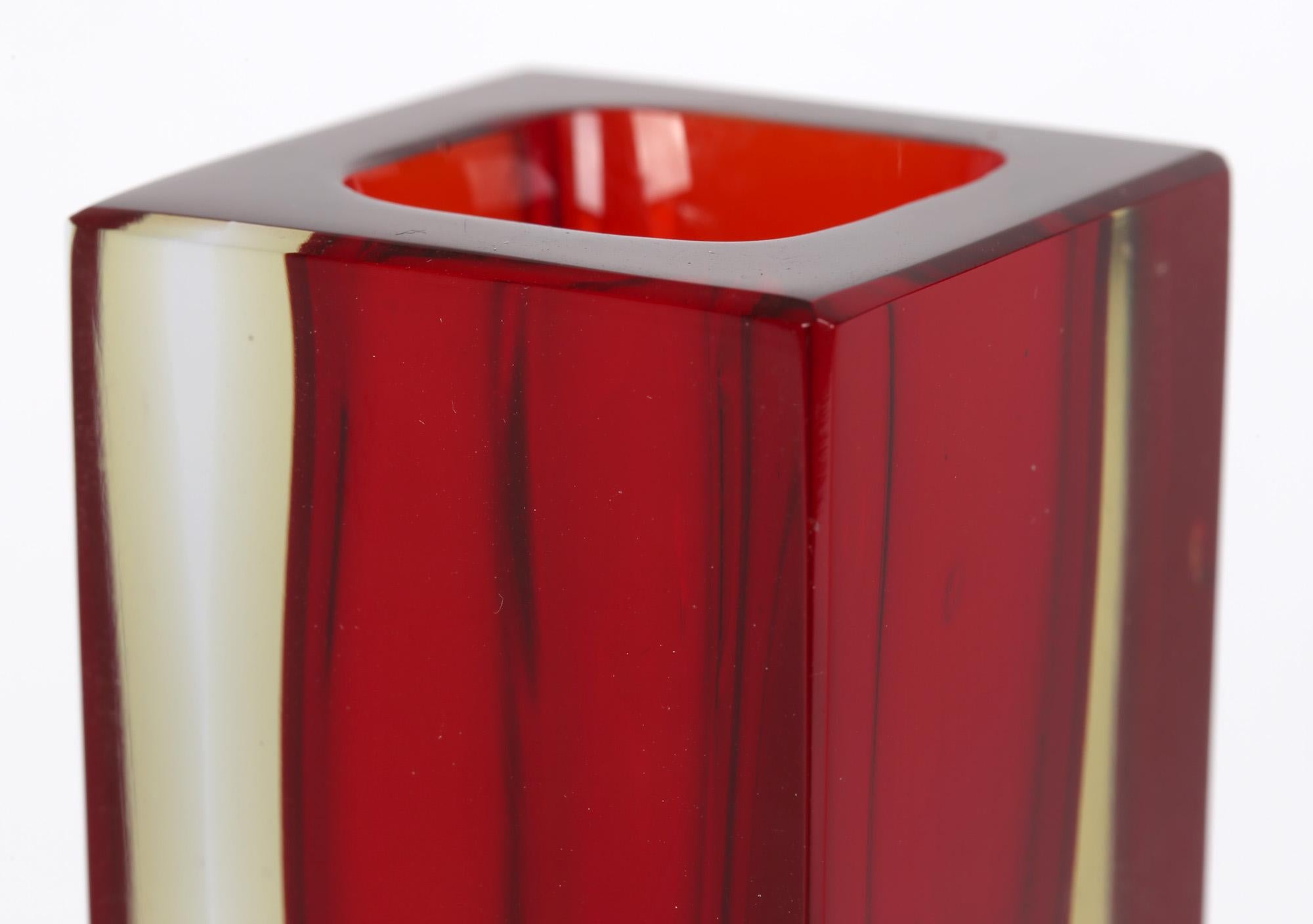 Flavio Poli for Seguso Vetri D'Art Murano Red Sommerso Faceted Glass Vase 4