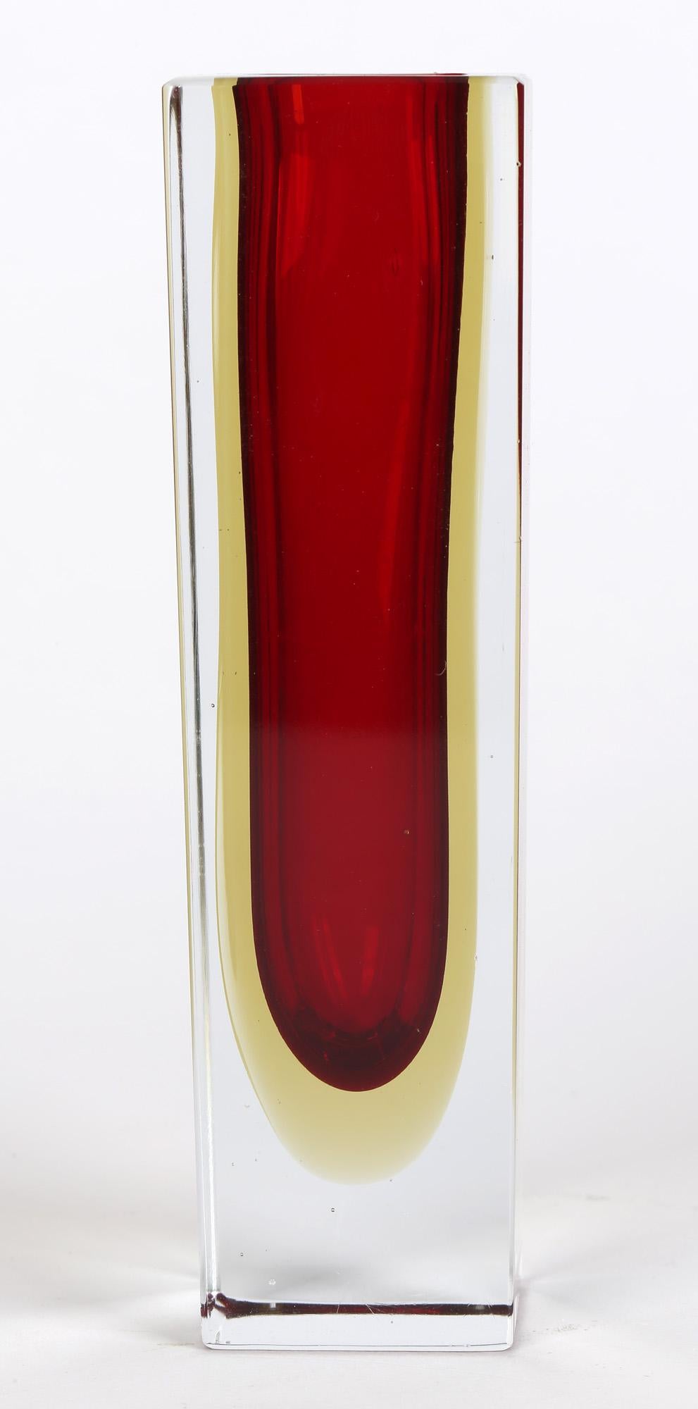 Flavio Poli for Seguso Vetri D'Art Murano Red Sommerso Faceted Glass Vase 5