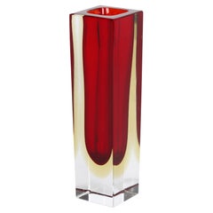 Flavio Poli for Seguso Vetri D'Art Murano Red Sommerso Faceted Glass Vase