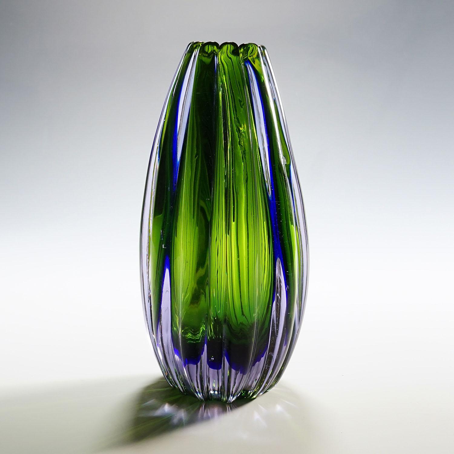 Mid-Century Modern Flavio Poli for Seguso Vetri d'Arte Murano Sommerso Glass Vase, 1950s