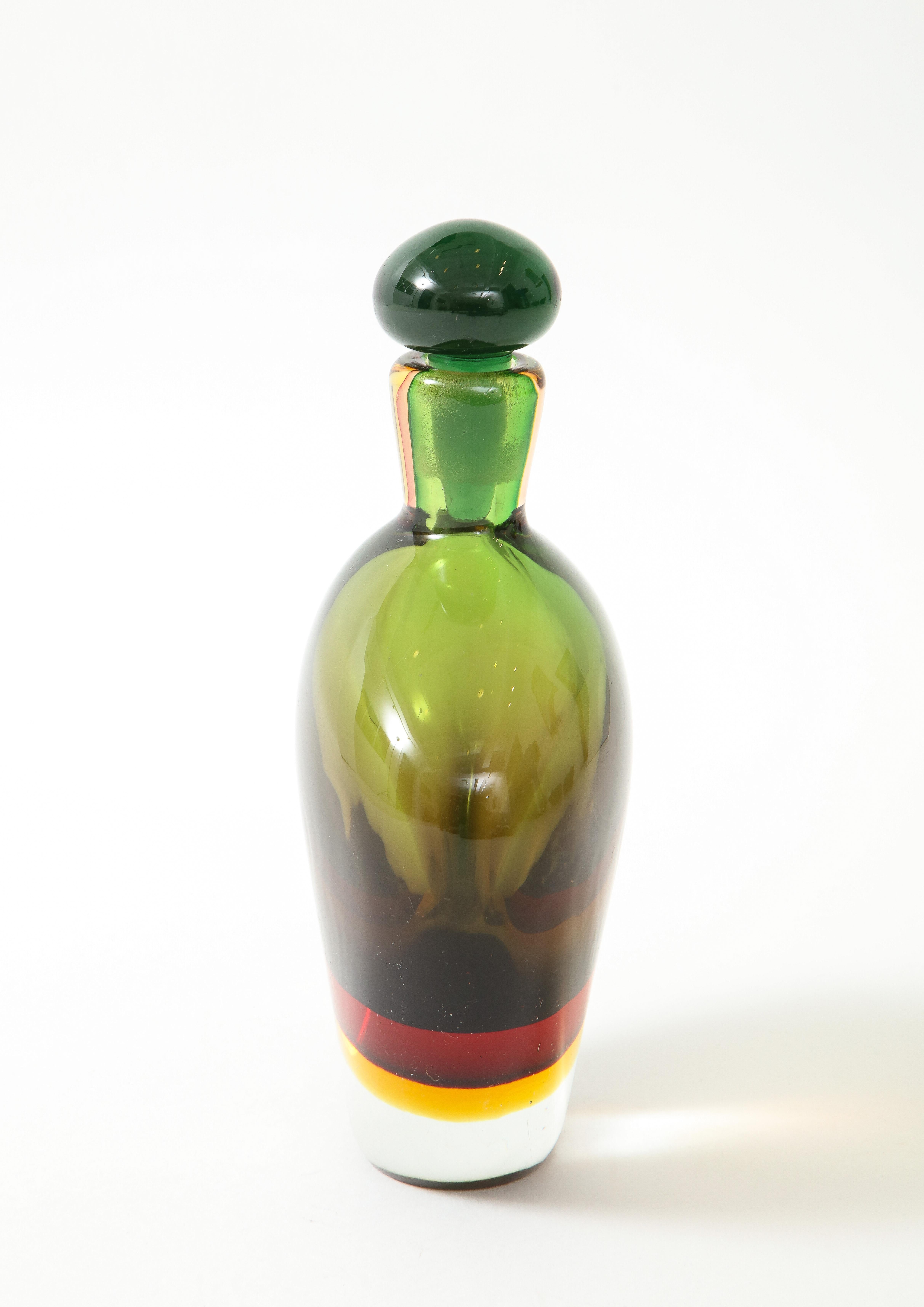 Mid-Century Modern Flavio Poli for Seguso Vetri d'Arte Sommerso Glass Bottle with Stopper, 1960s