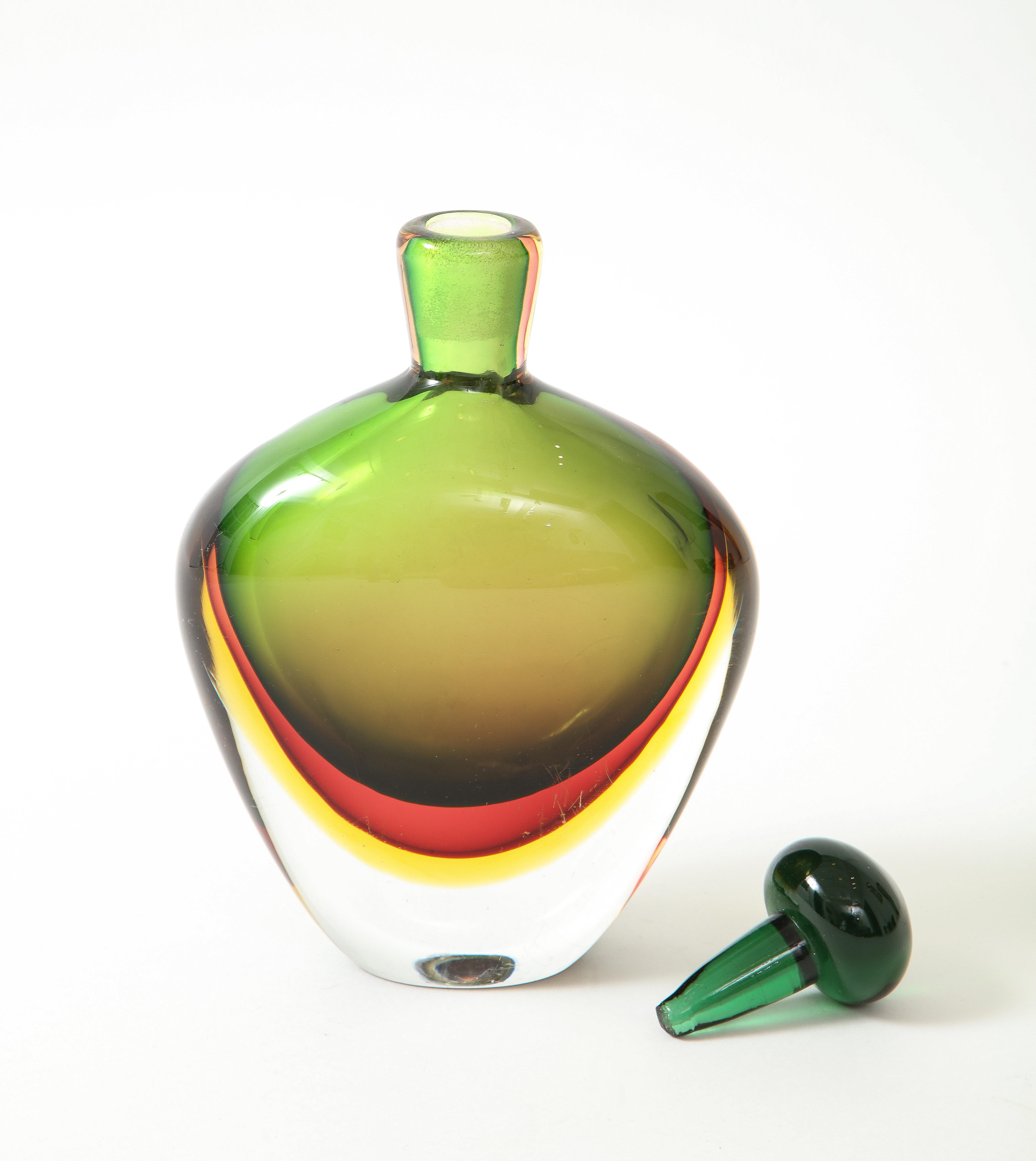 Flavio Poli for Seguso Vetri d'Arte Sommerso Glass Bottle with Stopper, 1960s 1