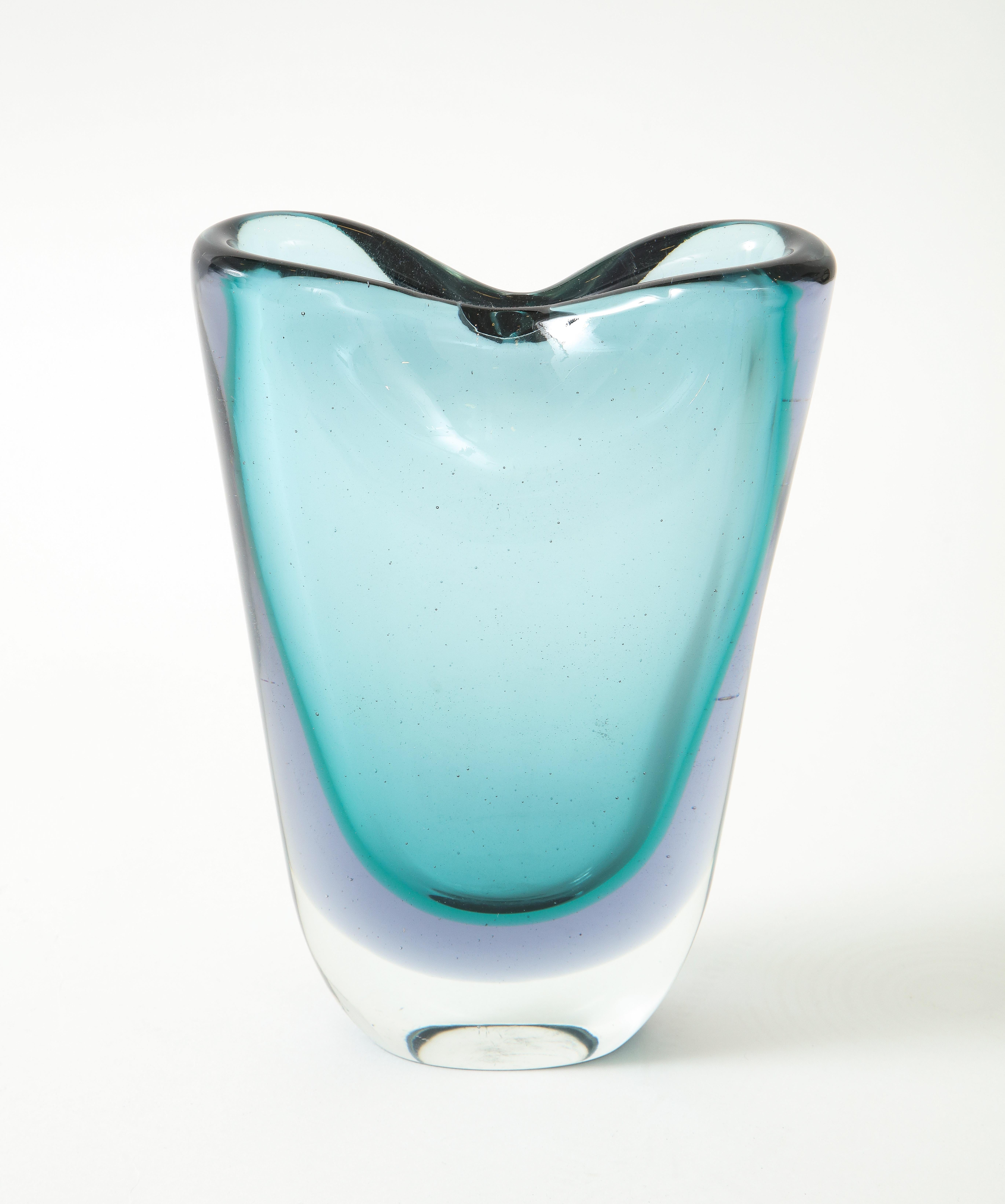 Blown Glass Flavio Poli for Seguso Vetri d'Arte Sommerso Pinched Glass Vase, Italy, 1950s