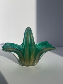 Scultura moderna della metà del secolo Greene & Greene Artful Green Vaso Ciotola Cestino Murano Seguso